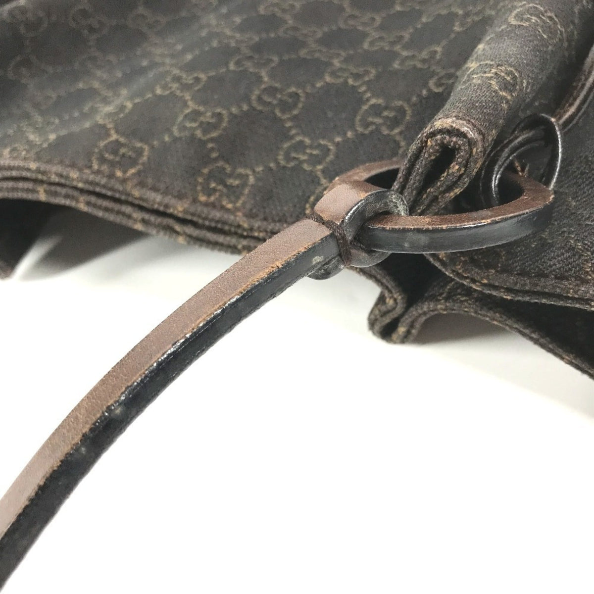 Gucci Brown Leather Canvas Handbag Shoulder Bag Tote Bag (Pre-Owned)