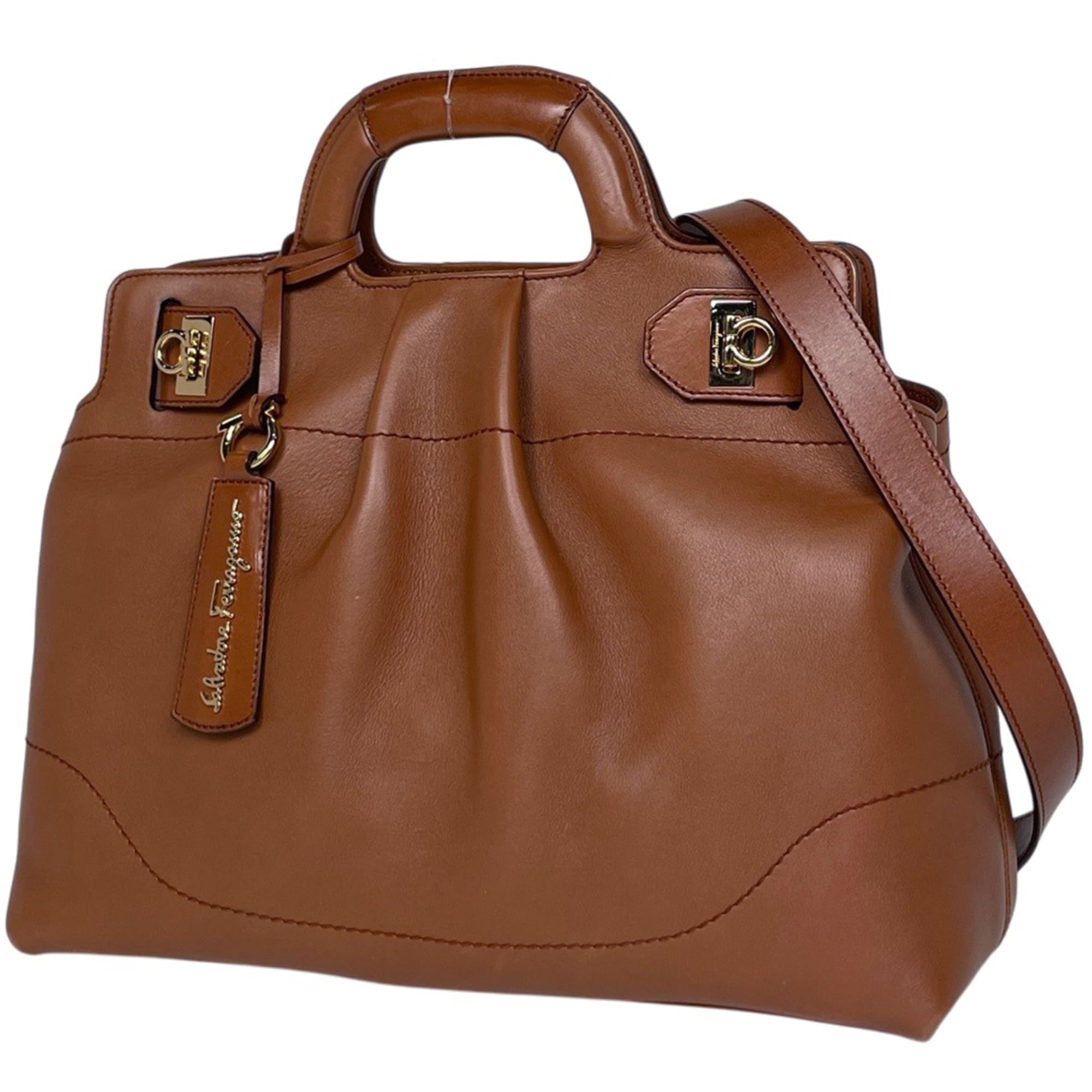 Salvatore Ferragamo Gancini Brown Leather Handbag (Pre-Owned)