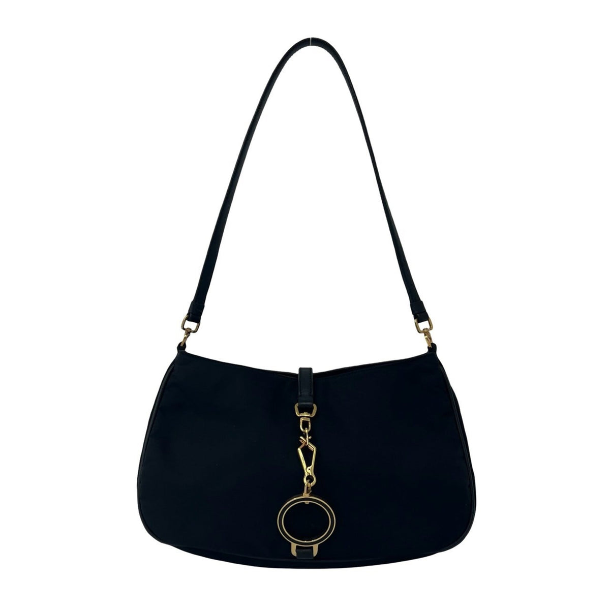 Prada Black Nylon Leather Handbag Shoulder Bag (Pre-Owned)