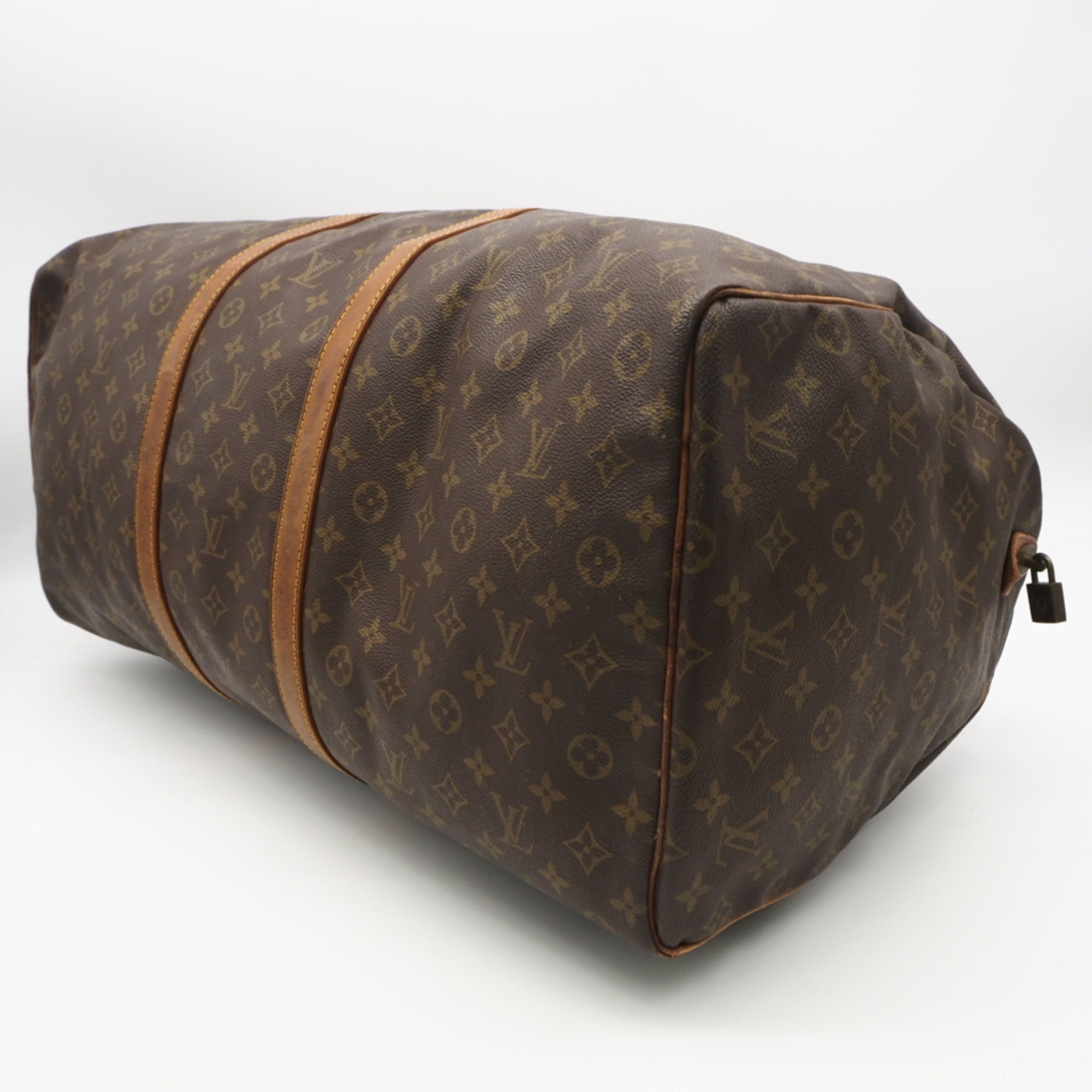 Louis Vuitton Beige Brown Coated Canvas Leather Boston Bag (Pre-Owned)