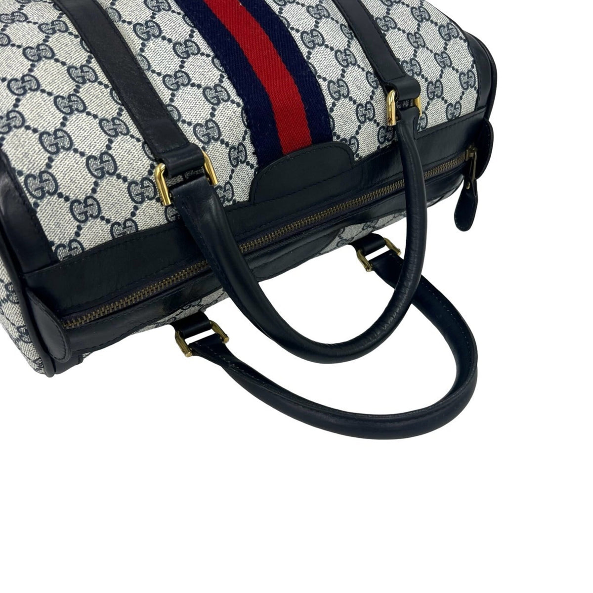 Gucci Navy Red Color Leather Pvc Boston Bag Handbag (Pre-Owned)