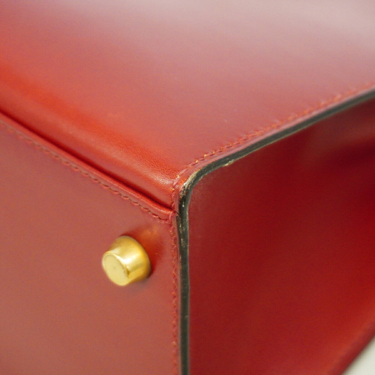 Hermes Rouge H Box Calf Leather Handbag (Pre-Owned)
