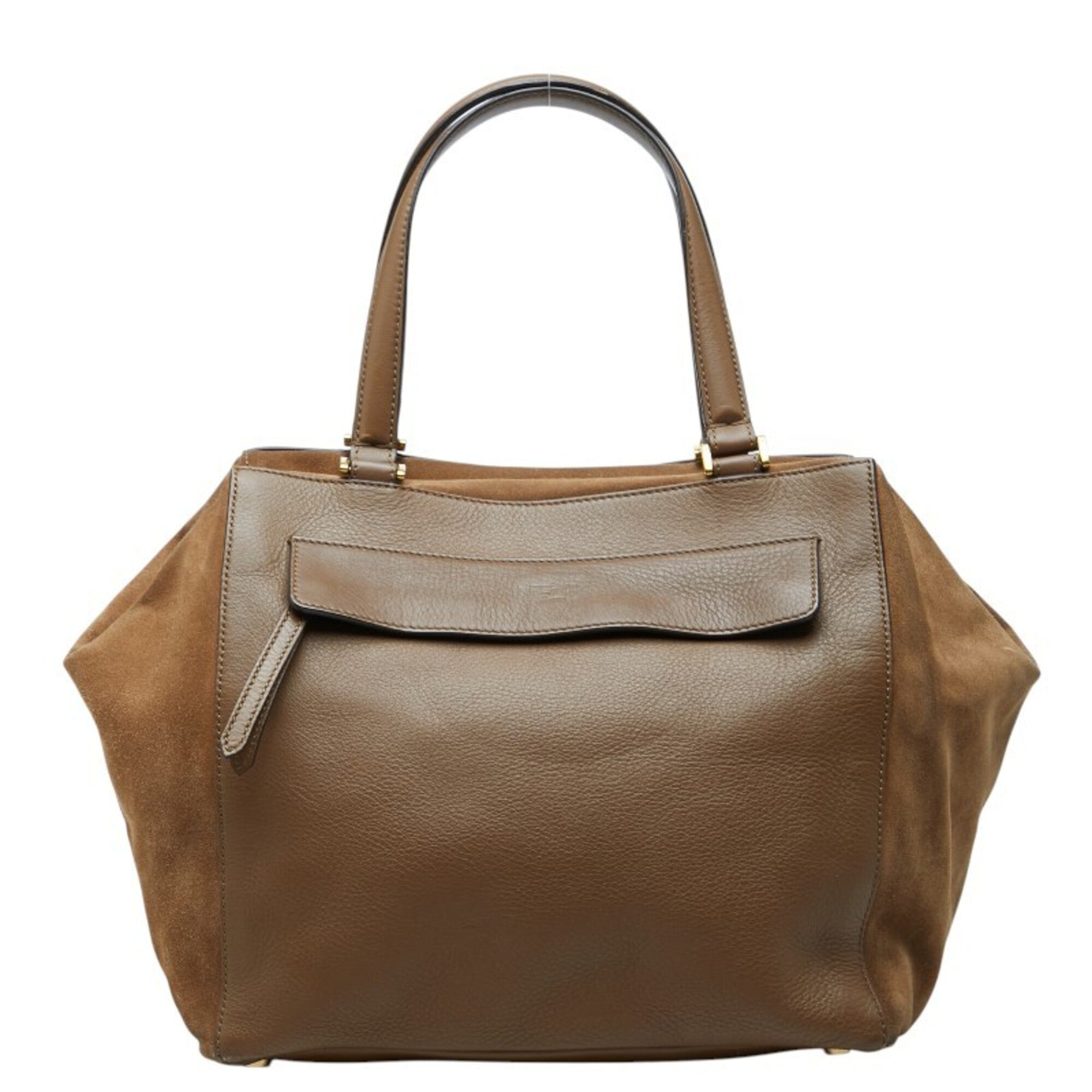 Fendi Brown Leather Suede Boston Bag Shoulder Bag Tote Bag (Pre-Owned)