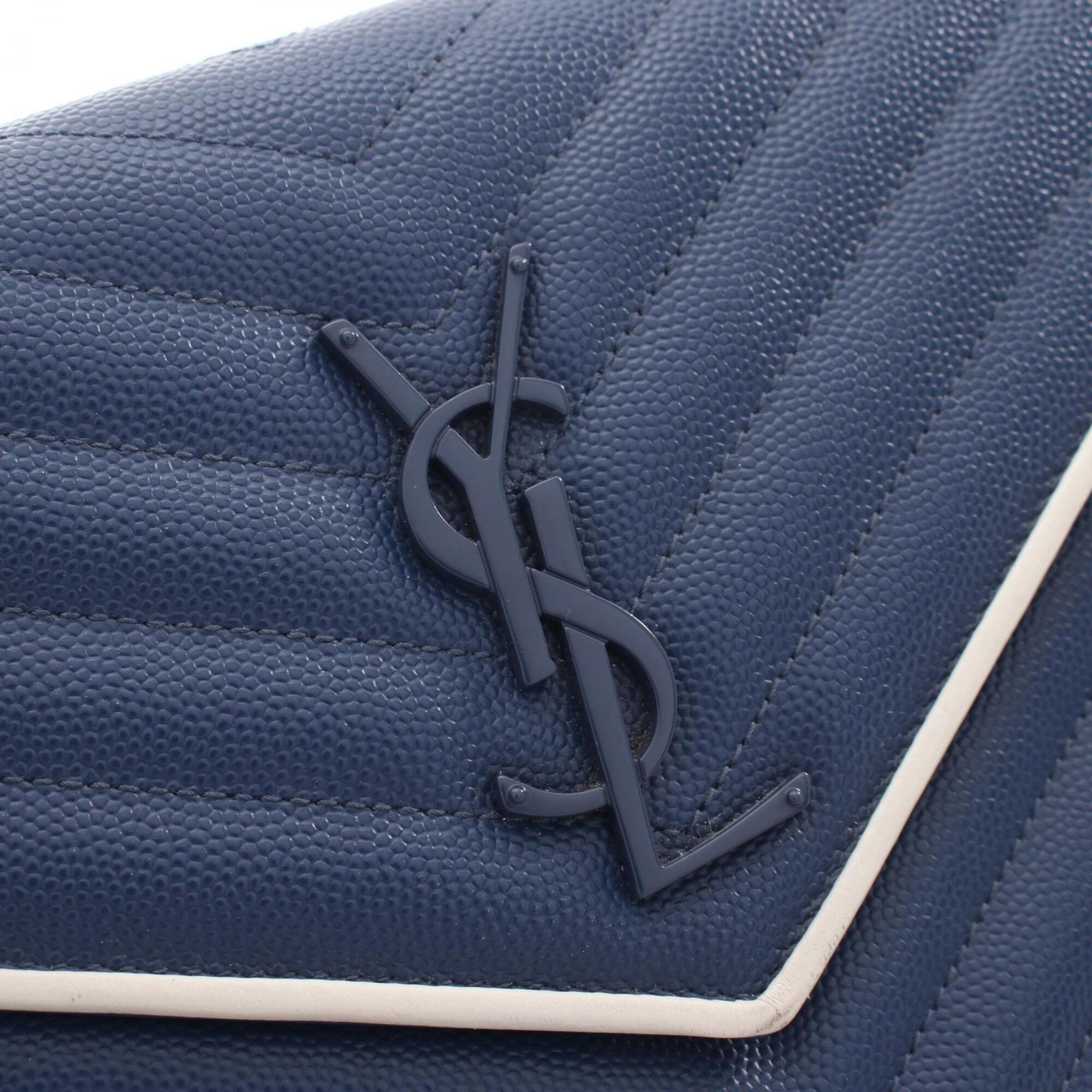 Yves Saint Laurent Navy White Leather Handbag Shoulder Bag (Pre-Owned)