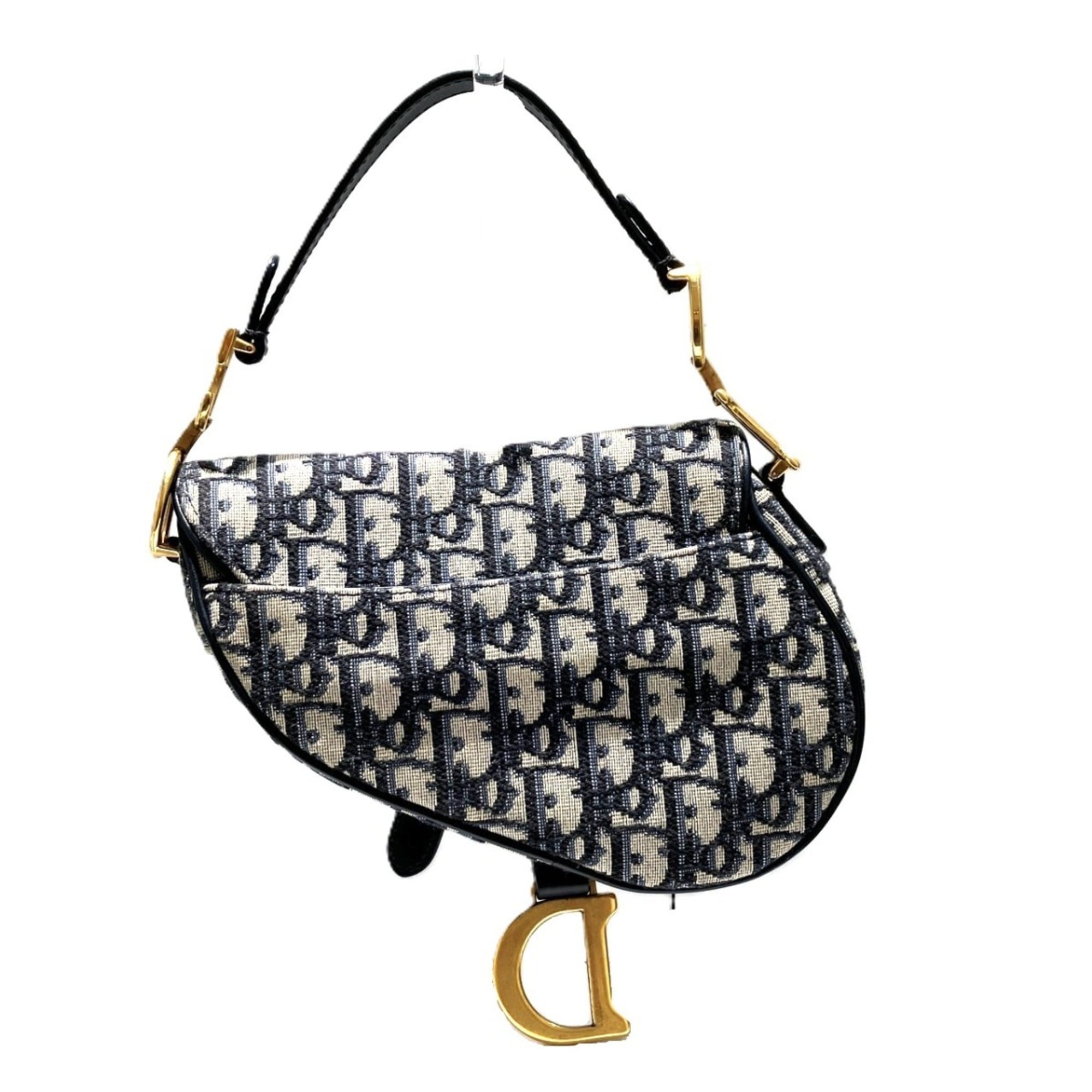 Christian Dior Navy Cotton Leather Handbag Saddle Bag (Pre-Owned)
