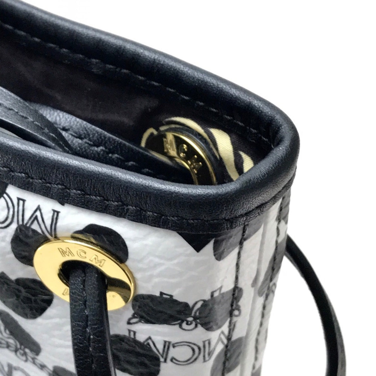 Mcm Black White Leather Shoulder Bag Tote Bag (Pre-Owned)