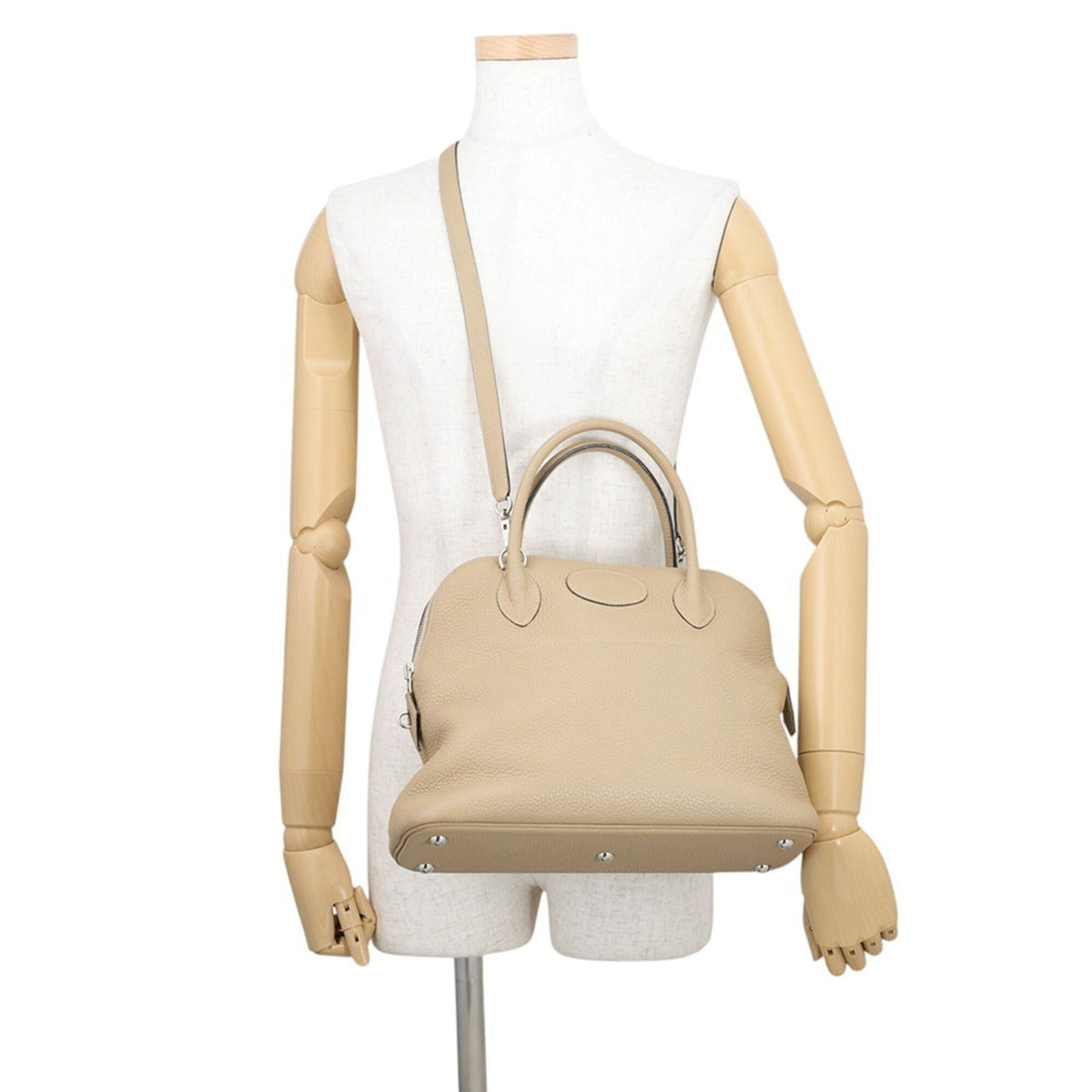 Hermes Beige Etoupe Gray Taurillon Clemence Leather Handbag (Pre-Owned)