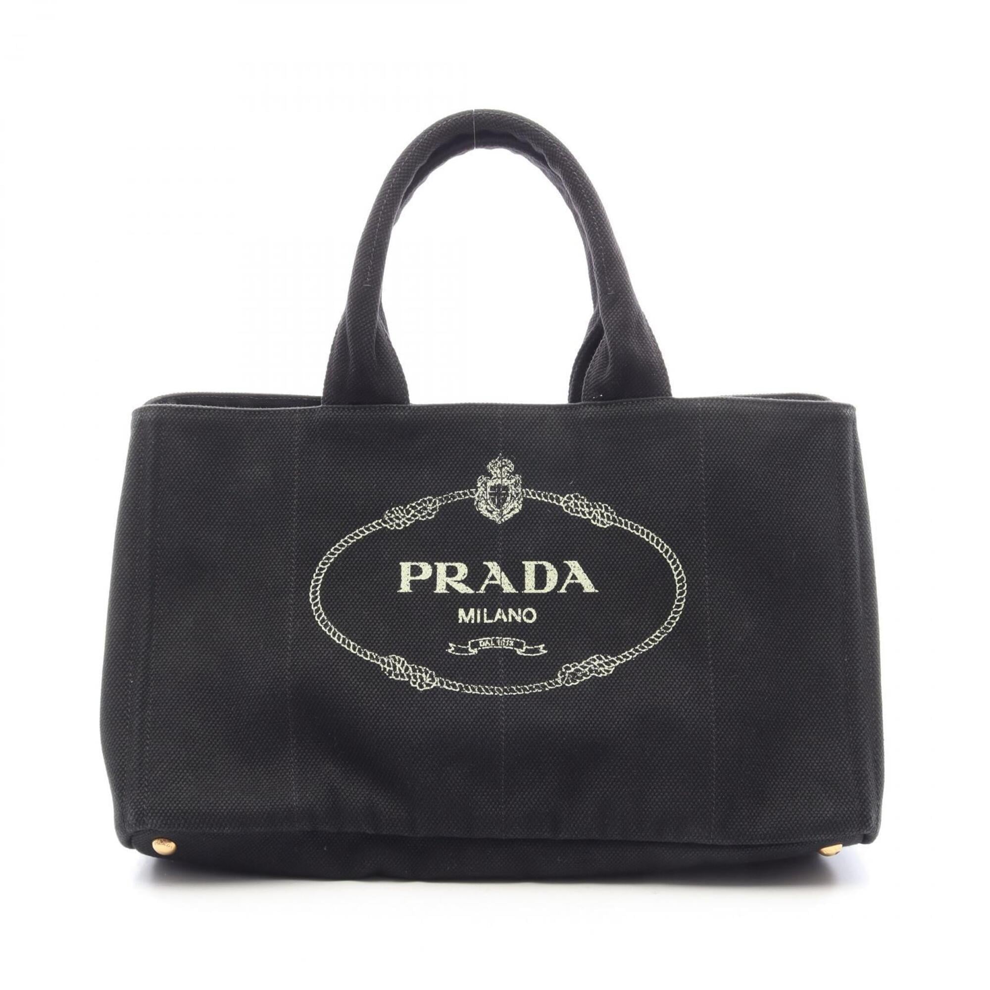 Prada Canapa Black Canvas Handbag Tote Bag (Pre-Owned)