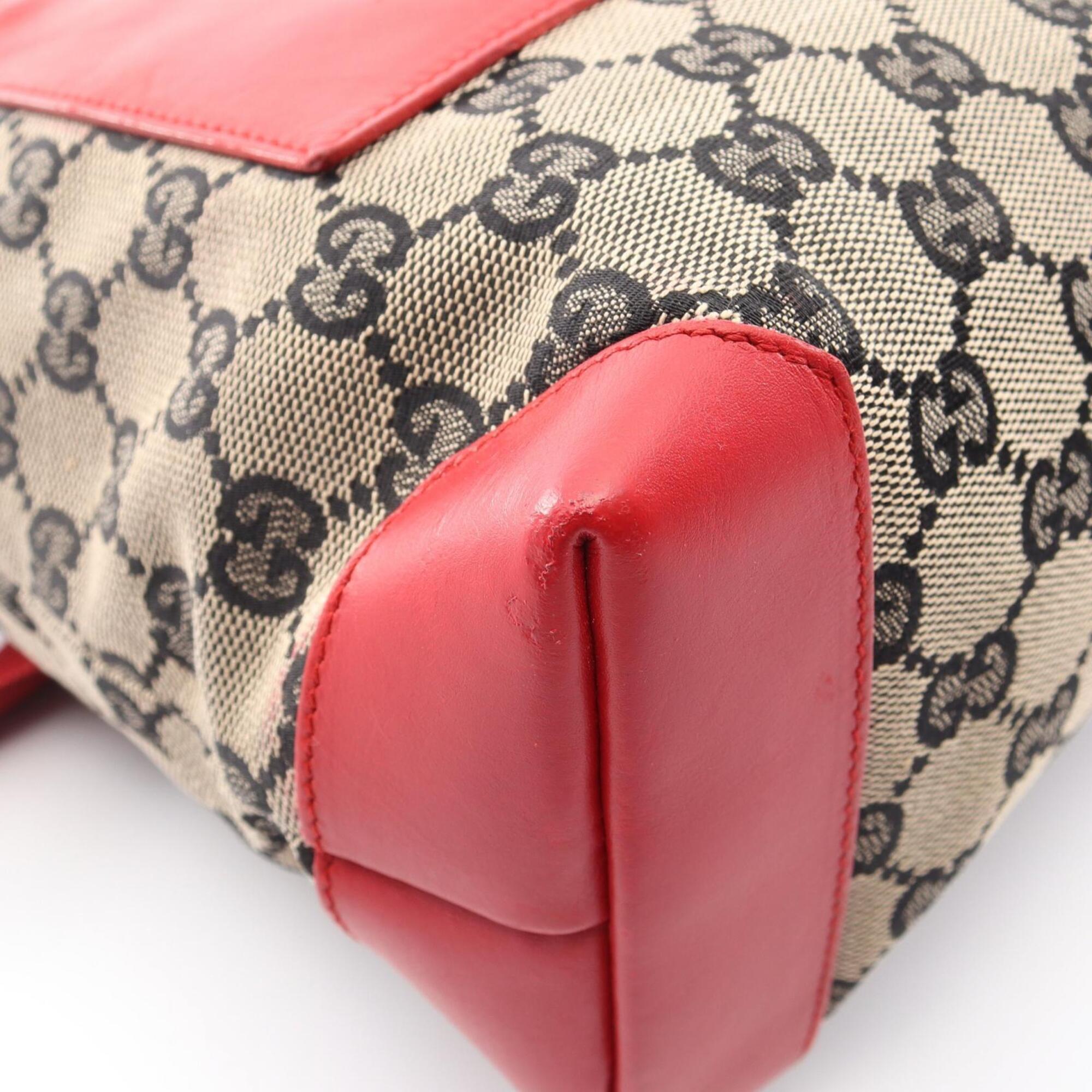Gucci Beige Navy Red Color Canvas Leather Handbag Tote Bag (Pre-Owned)