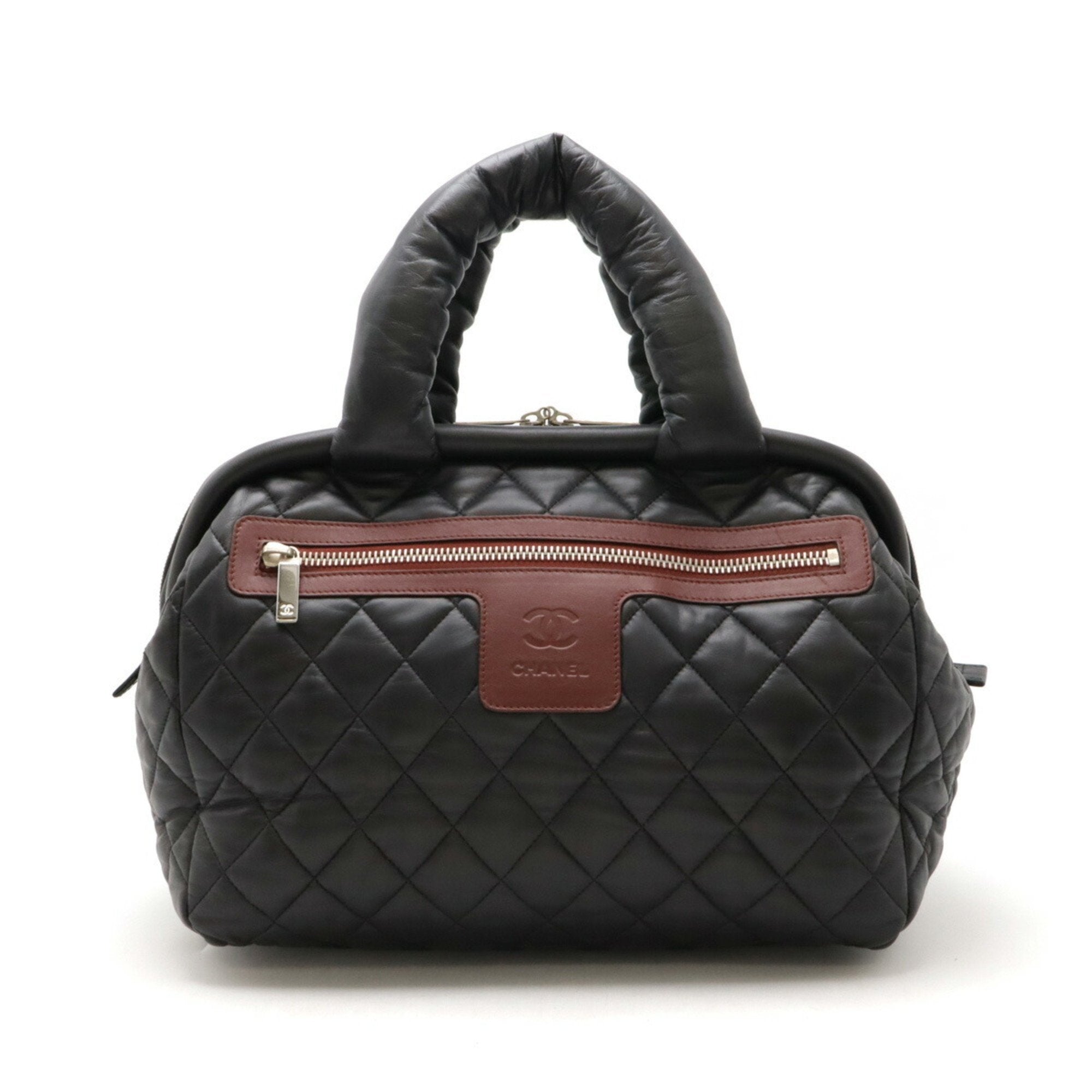 Chanel Black Bordeaux Leather Boston Bag Handbag Tote Bag (Pre-Owned)