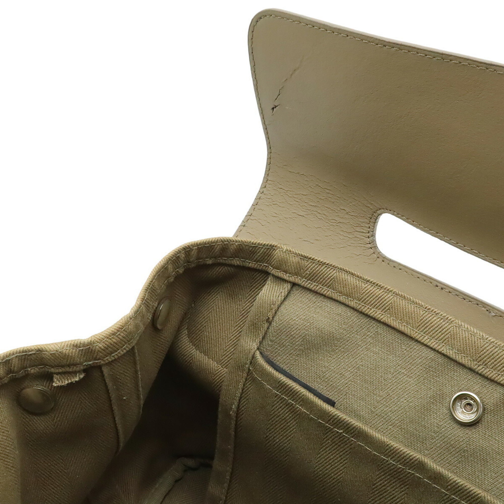Hermes Khaki Toile Chevron Handbag Tote Bag (Pre-Owned)