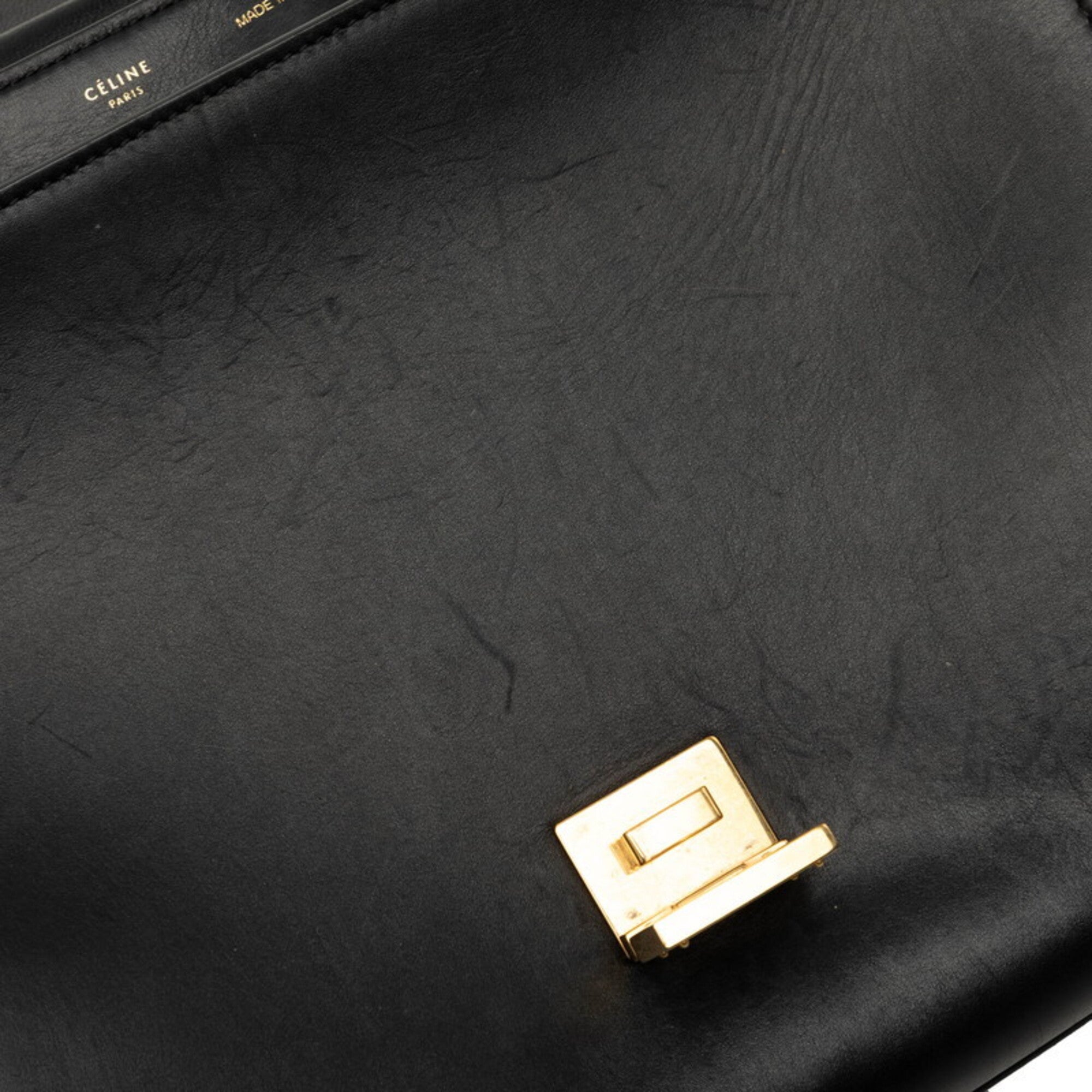 Celine Beige Black Gray Leather Handbag Shoulder Bag (Pre-Owned)