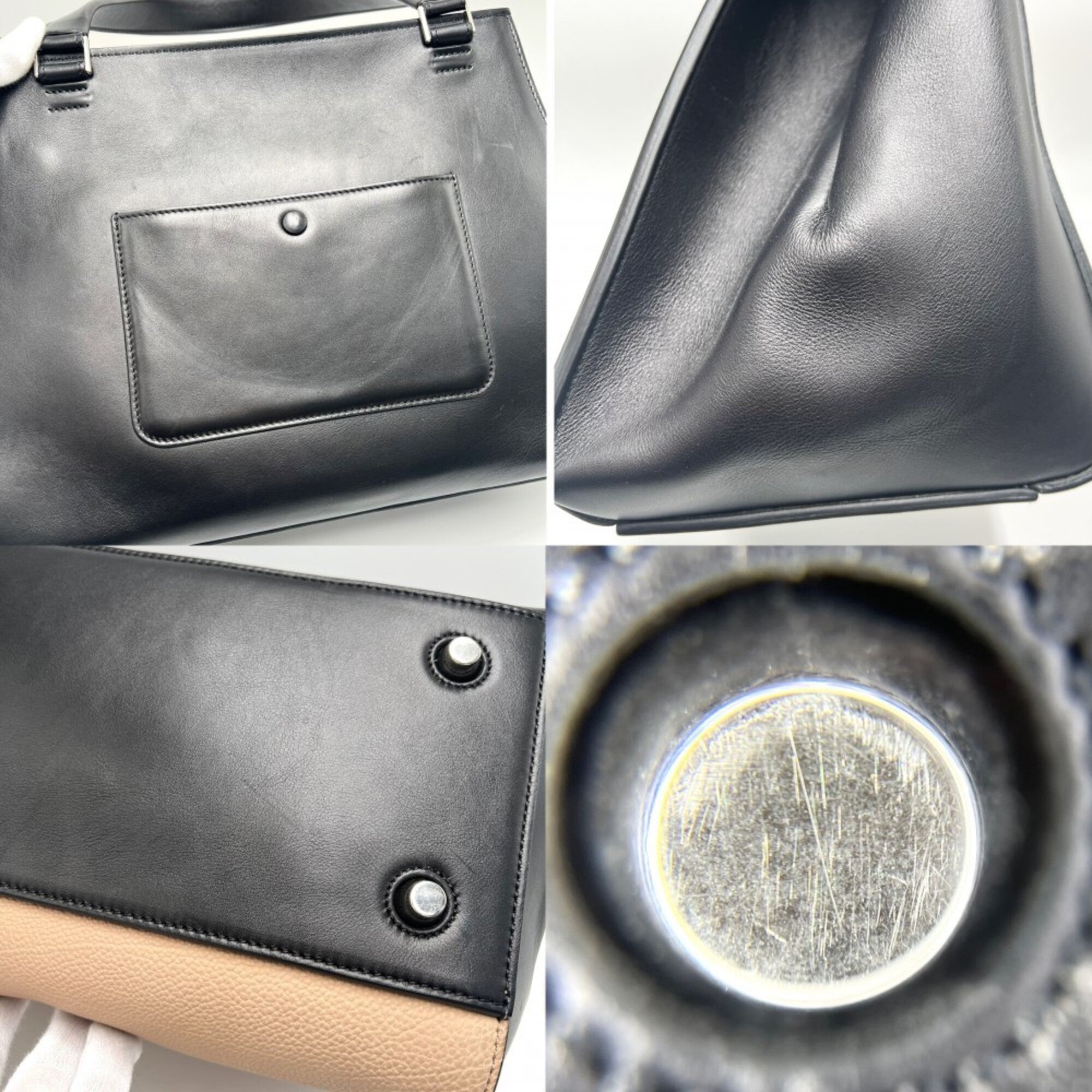 Celine Beige Black Leather Handbag (Pre-Owned)