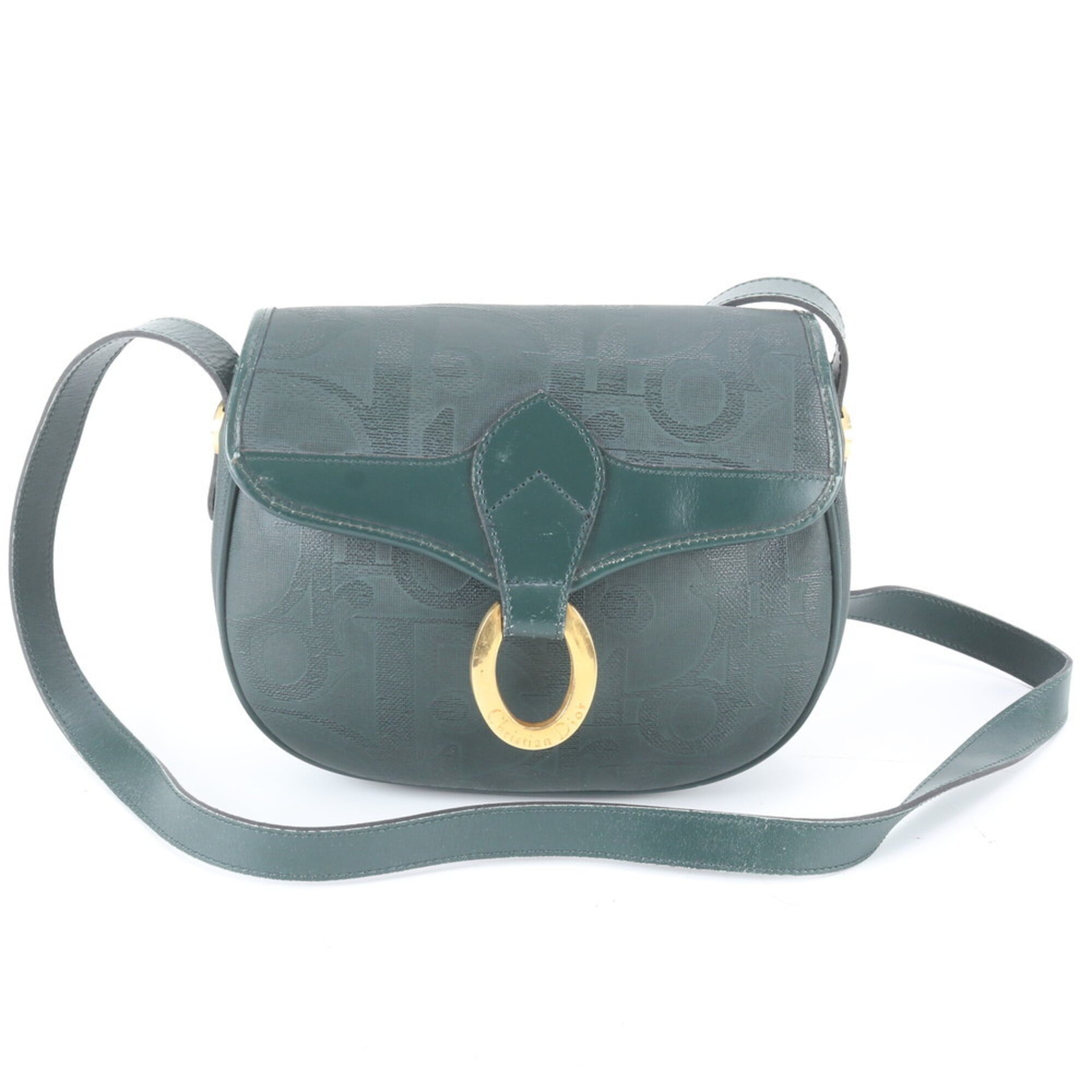 Christian Dior Dark Green Leather Crossbody Bag Shoulder Bag Tote Bag (Pre-Owned)
