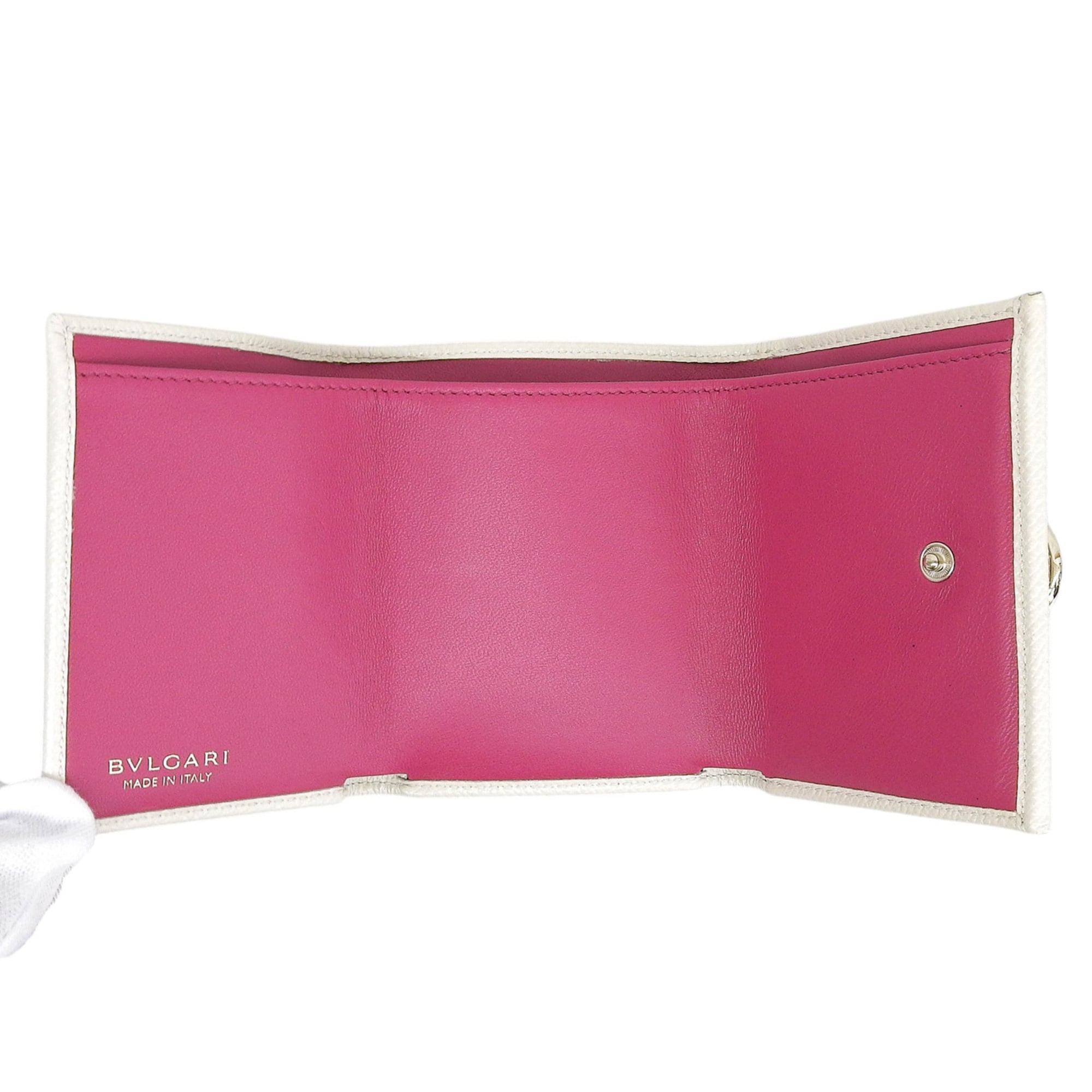 Bvlgari Light Beige Purple Leather Wallet (Tri-Fold) (Pre-Owned)