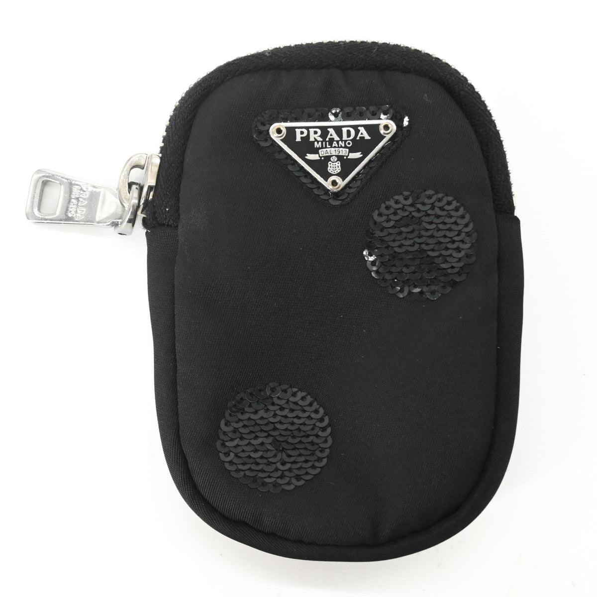Prada Black Nylon Leather Spangles Handbag Shoulder Bag (Pre-Owned)