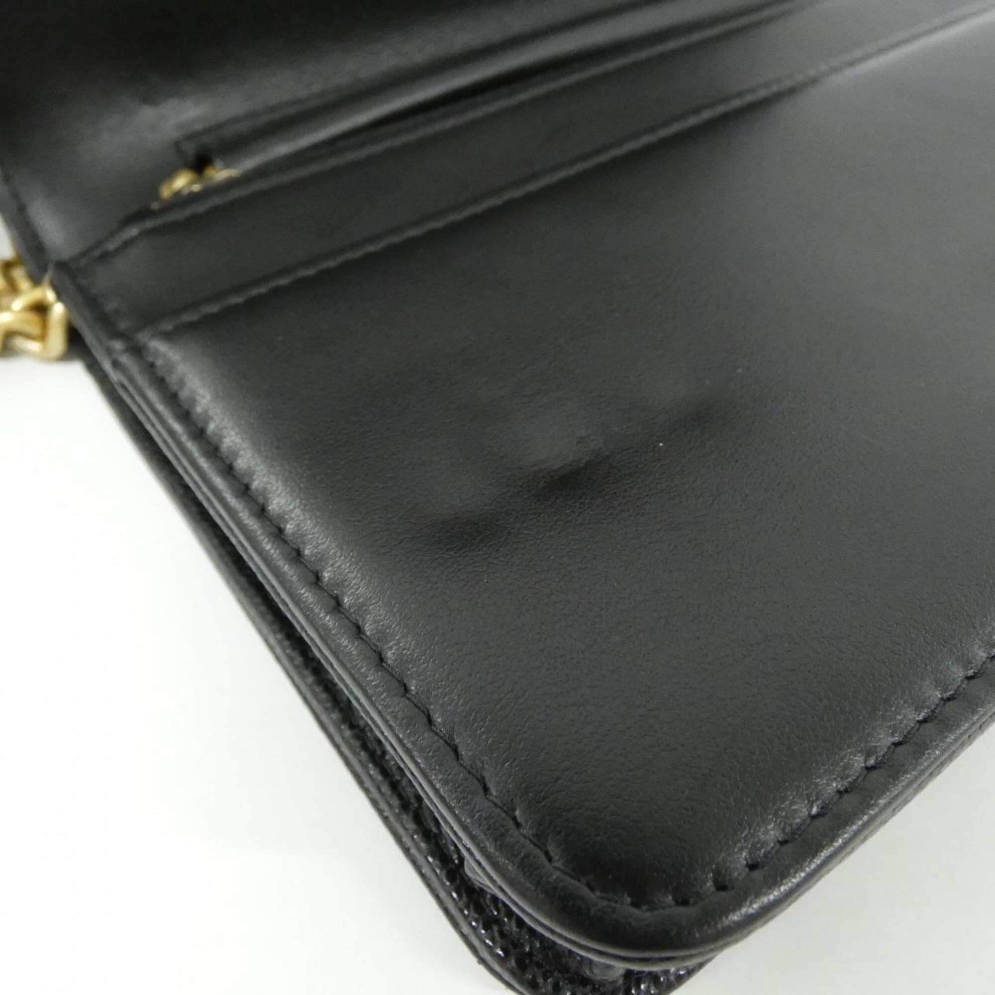 Chanel Black Grained Calfskin Chain/Shoulder Wallet (Pre-Owned)