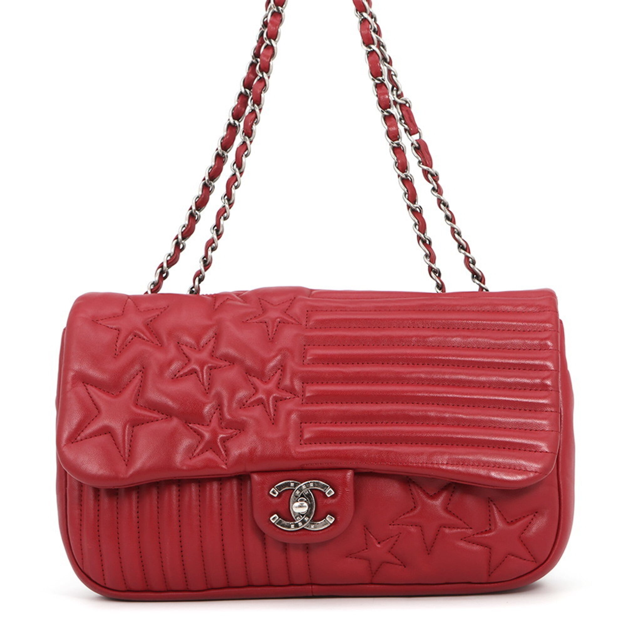 Chanel Red Color Leather Shoulder Bag (Pre-Owned)