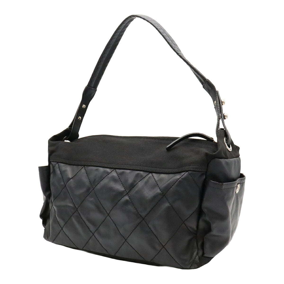 Chanel Black Coated Canvas Leather Shoulder Bag (Pre-Owned)