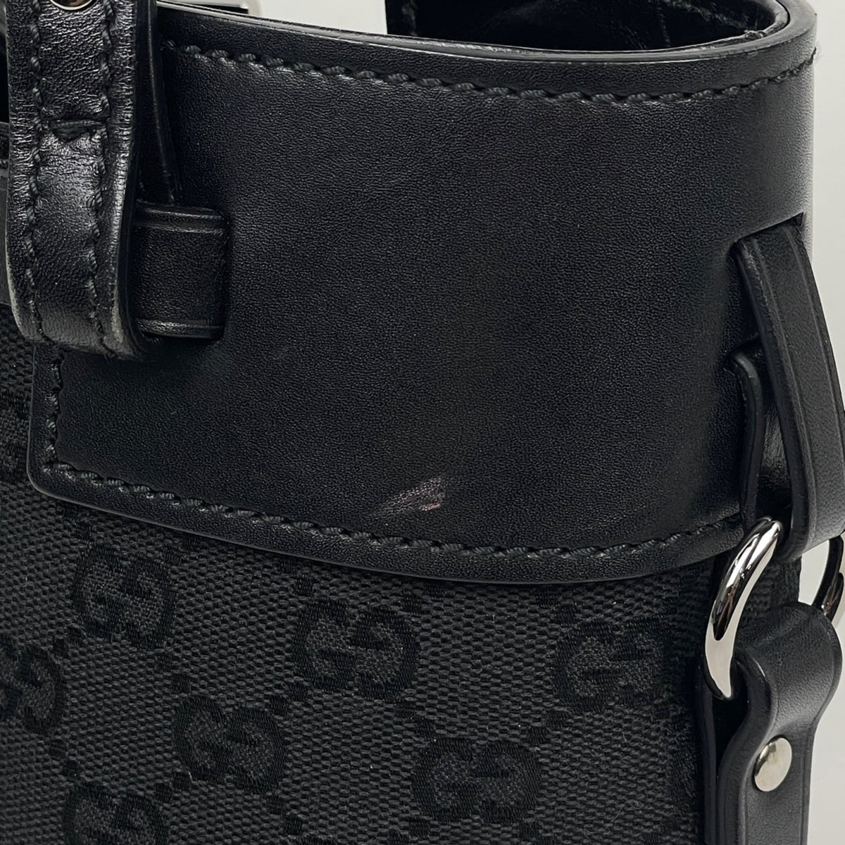Gucci Gg Canvas Black Gg Canvas Leather Tote Bag (Pre-Owned)