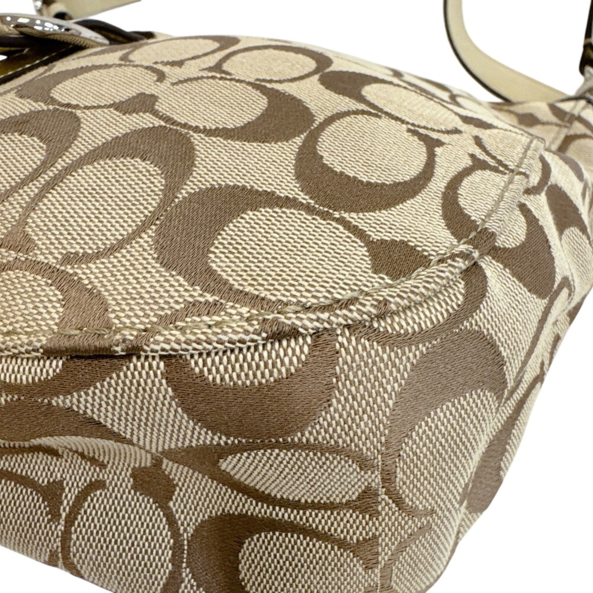 Coach Beige Gold Canvas Leather Shoulder Bag (Pre-Owned)