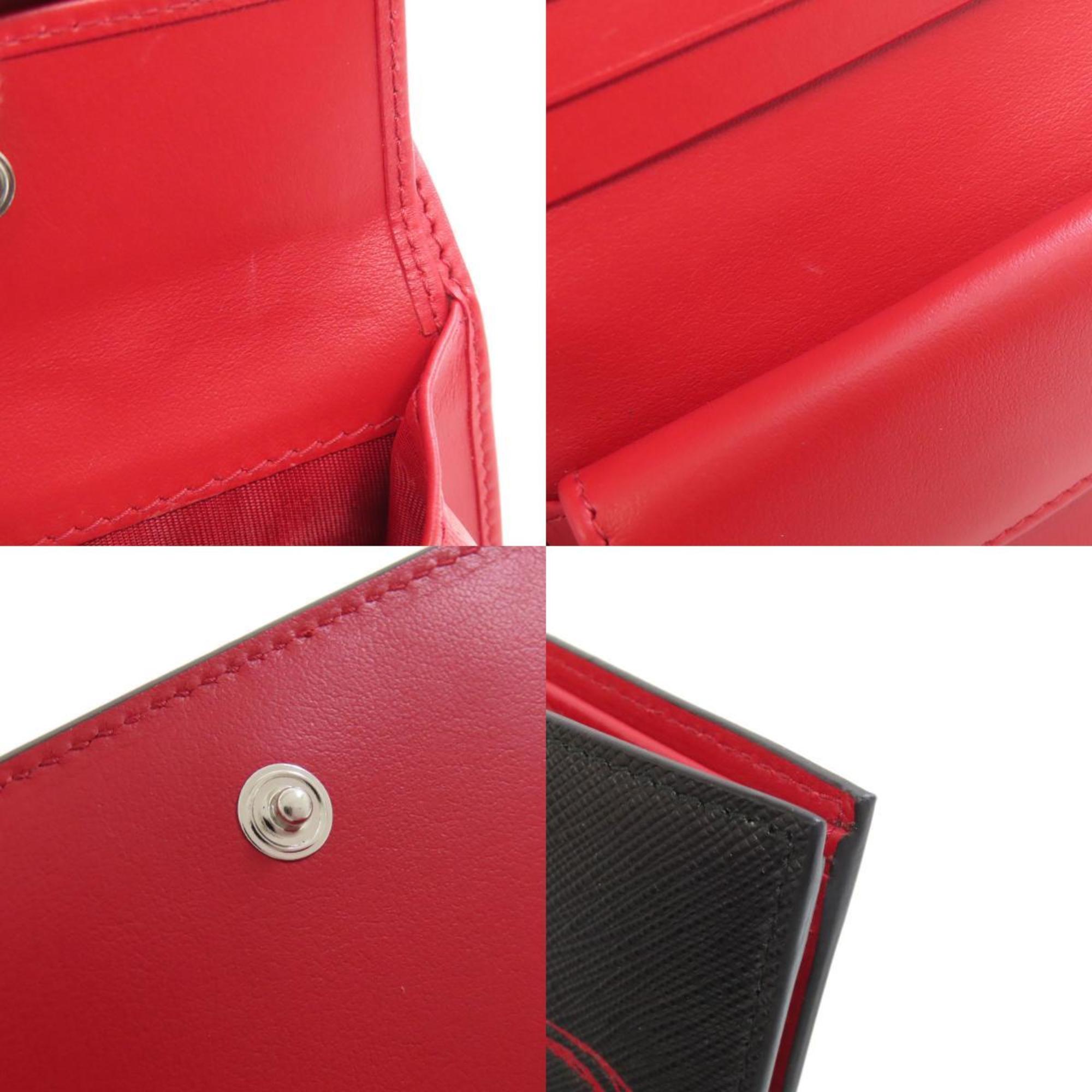 Prada Black Red Color Leather Wallet (Bi-Fold) (Pre-Owned)