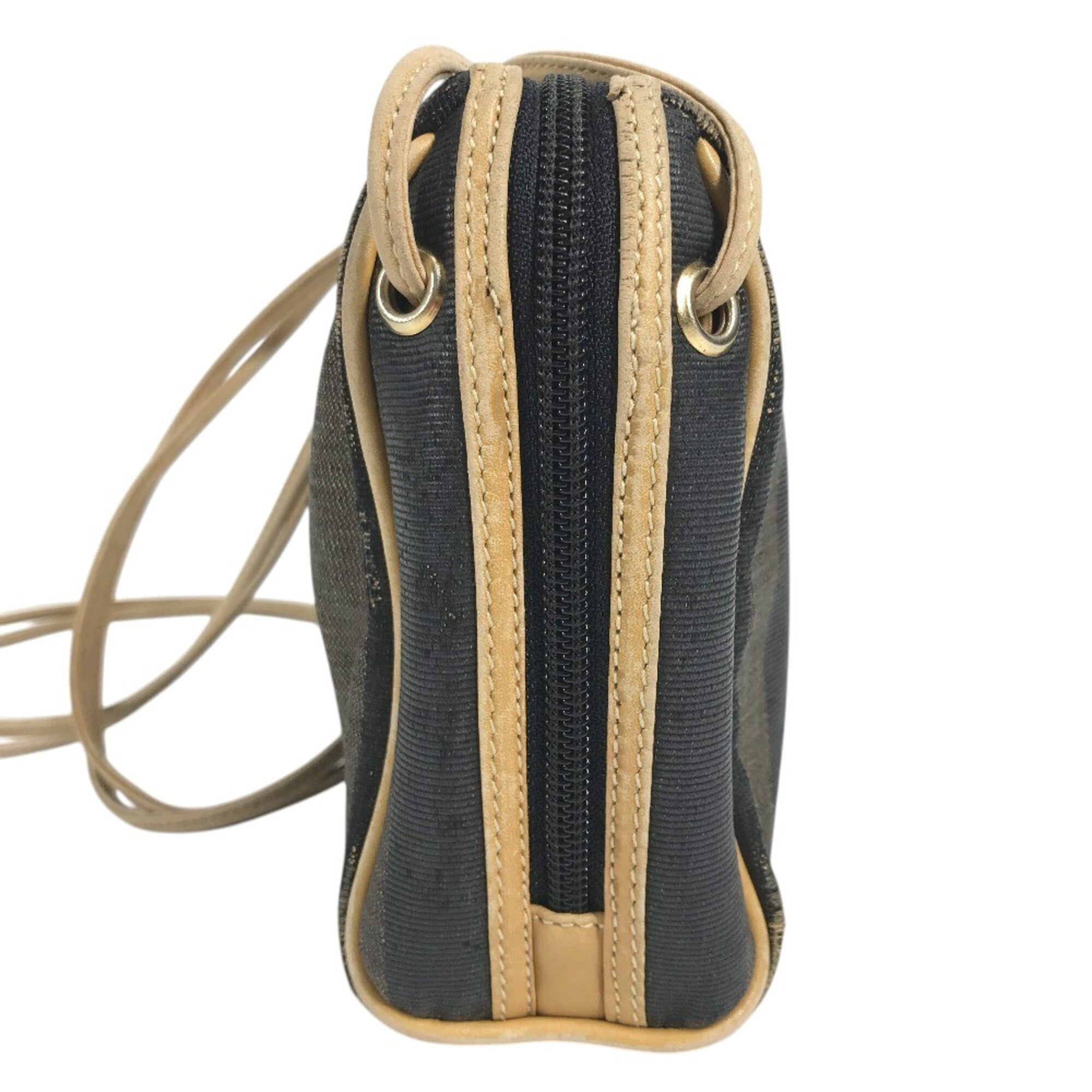 Fendi Pequin Brown Khaki Leather Canvas Shoulder Bag (Pre-Owned)