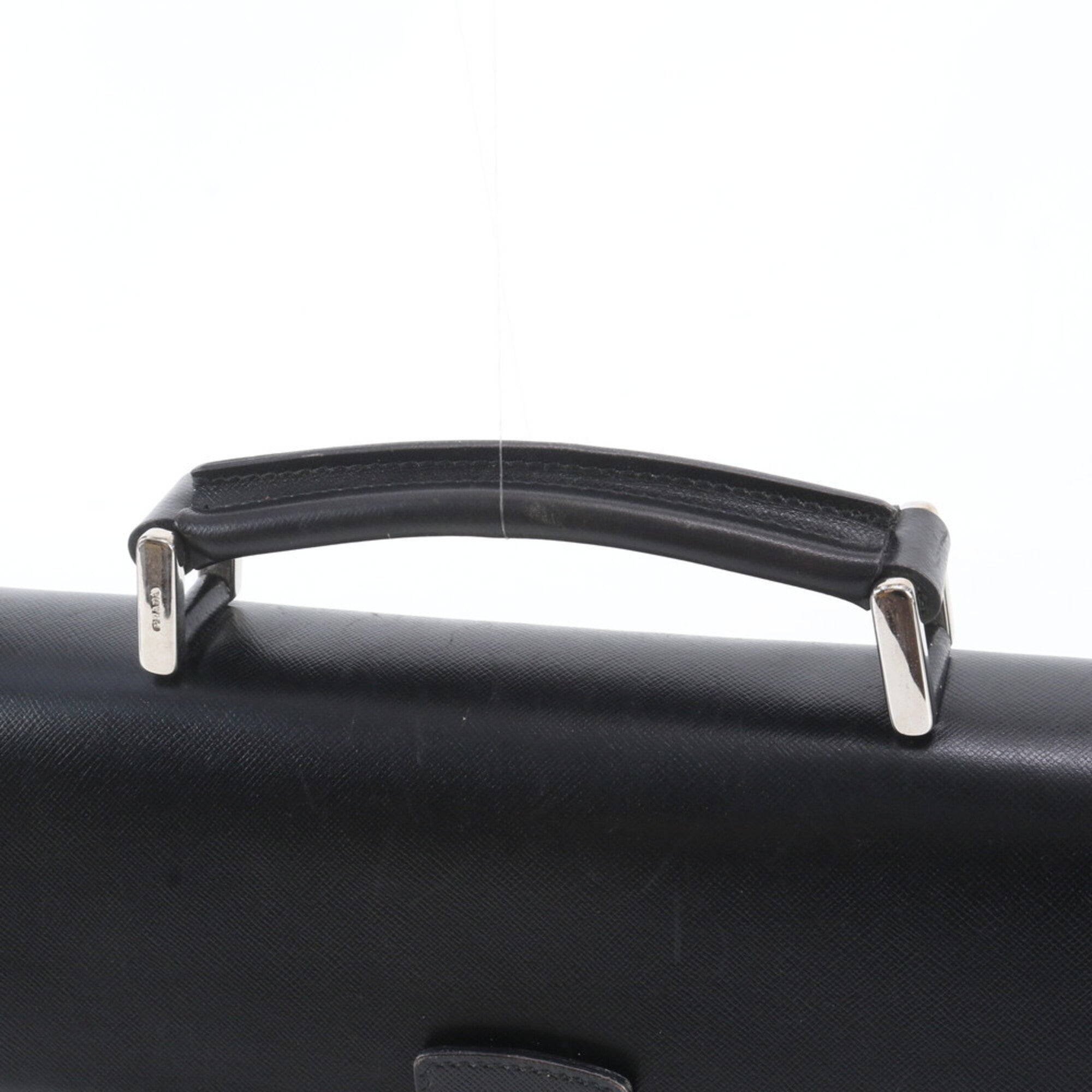 Prada Saffiano Black Leather Briefcase Tote Bag (Pre-Owned)