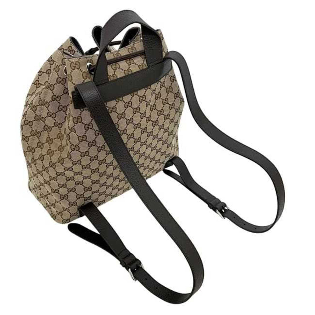 Gucci Beige Brown Brown Gg Gg Canvas Leather Backpack (Pre-Owned)