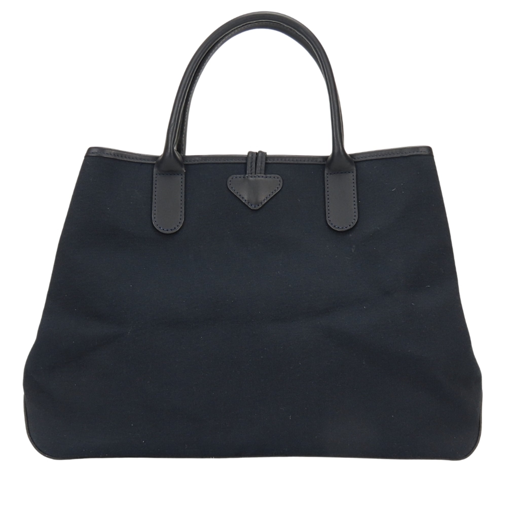 Longchamp Navy Canvas Leather Handbag (Pre-Owned)