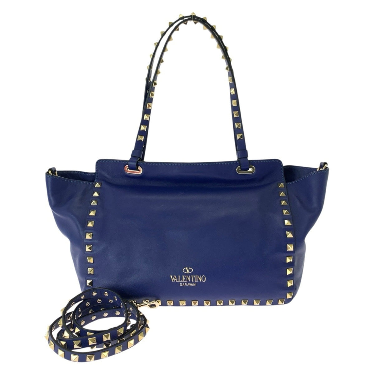 Valentino Blue Leather Shoulder Bag Tote Bag (Pre-Owned)