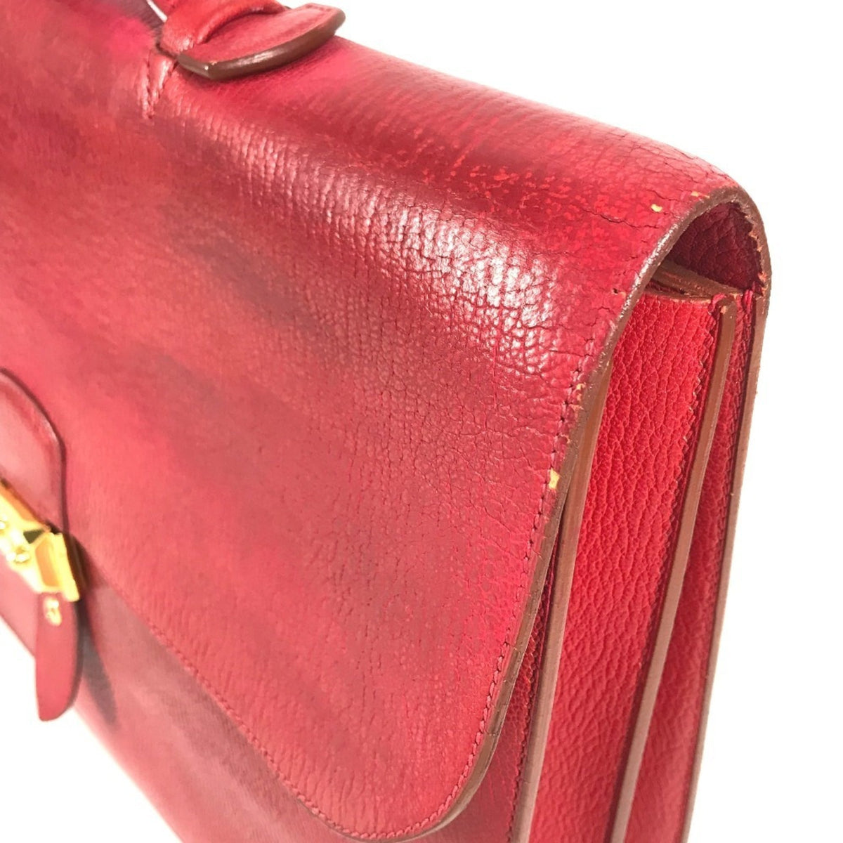 Hermes Red Color Leather Briefcase Handbag (Pre-Owned)