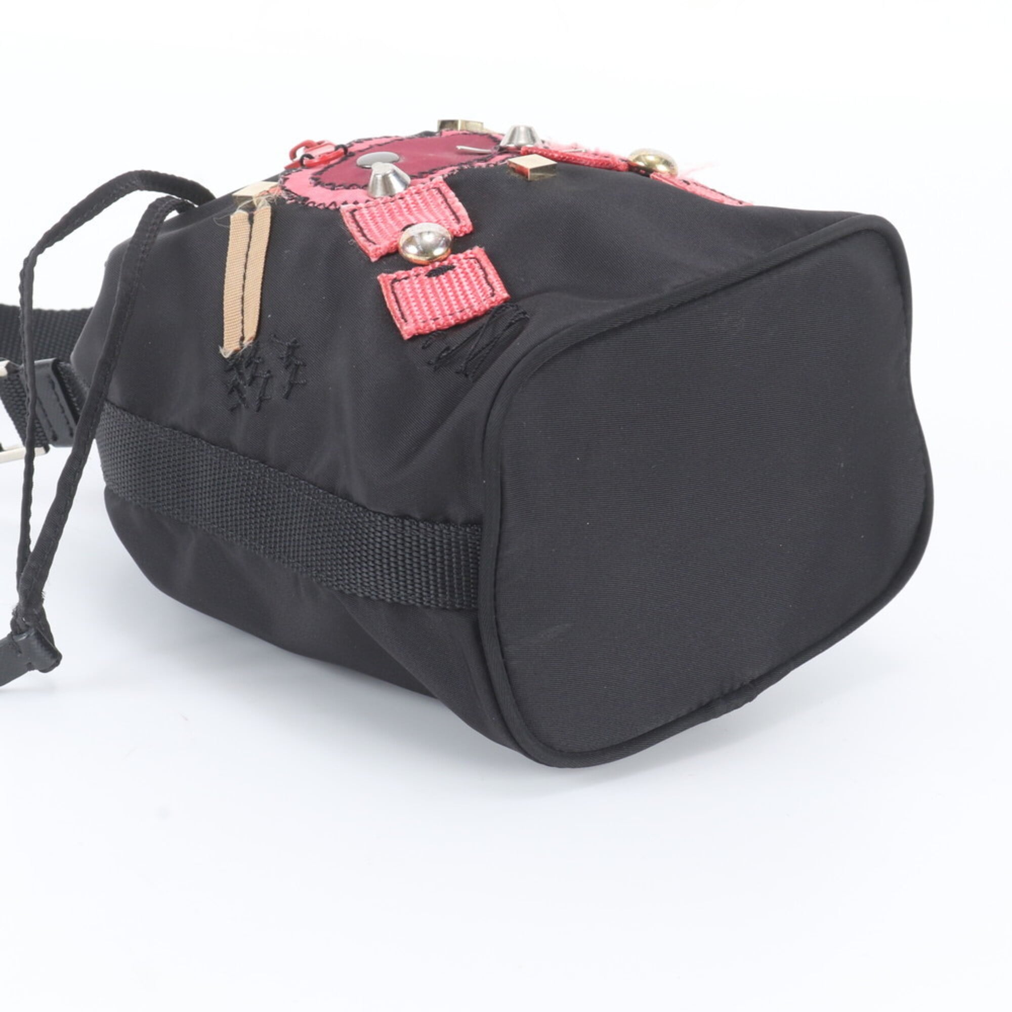 Prada Black Pink Nylon Leather Handbag (Pre-Owned)