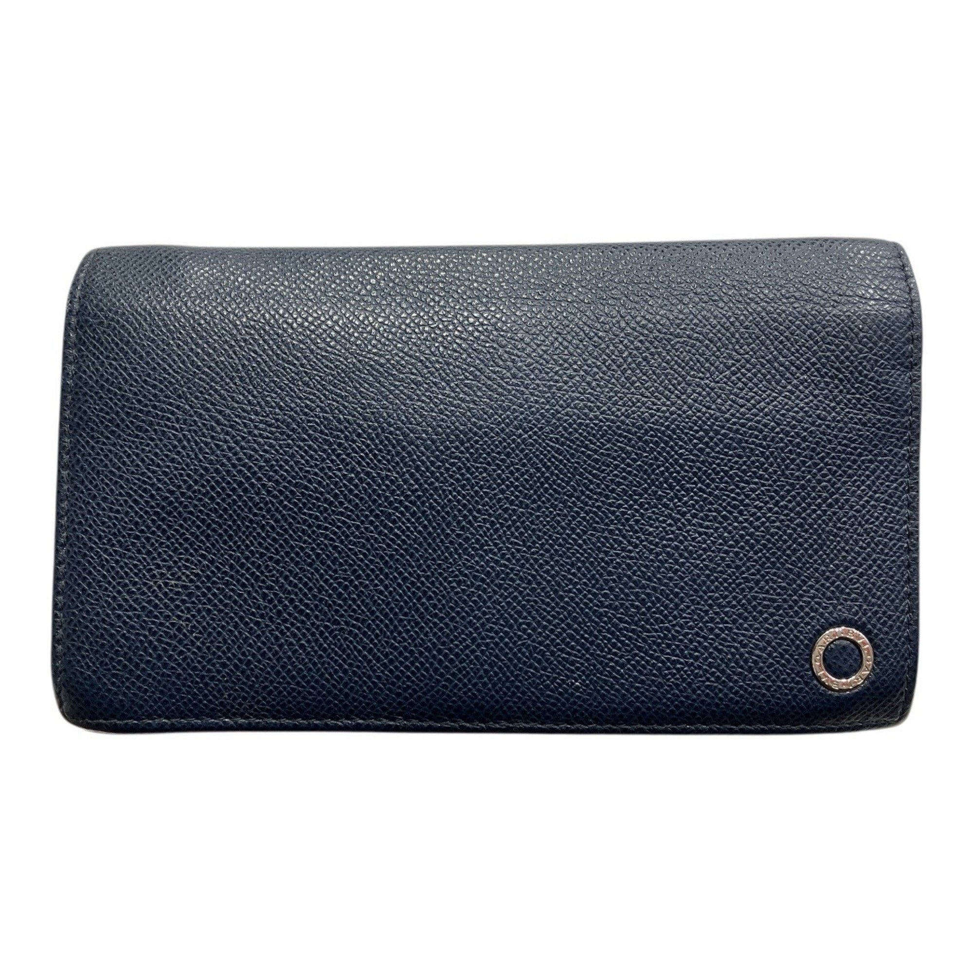 Bvlgari Navy Leather Long Wallet (Bi-Fold) (Pre-Owned)