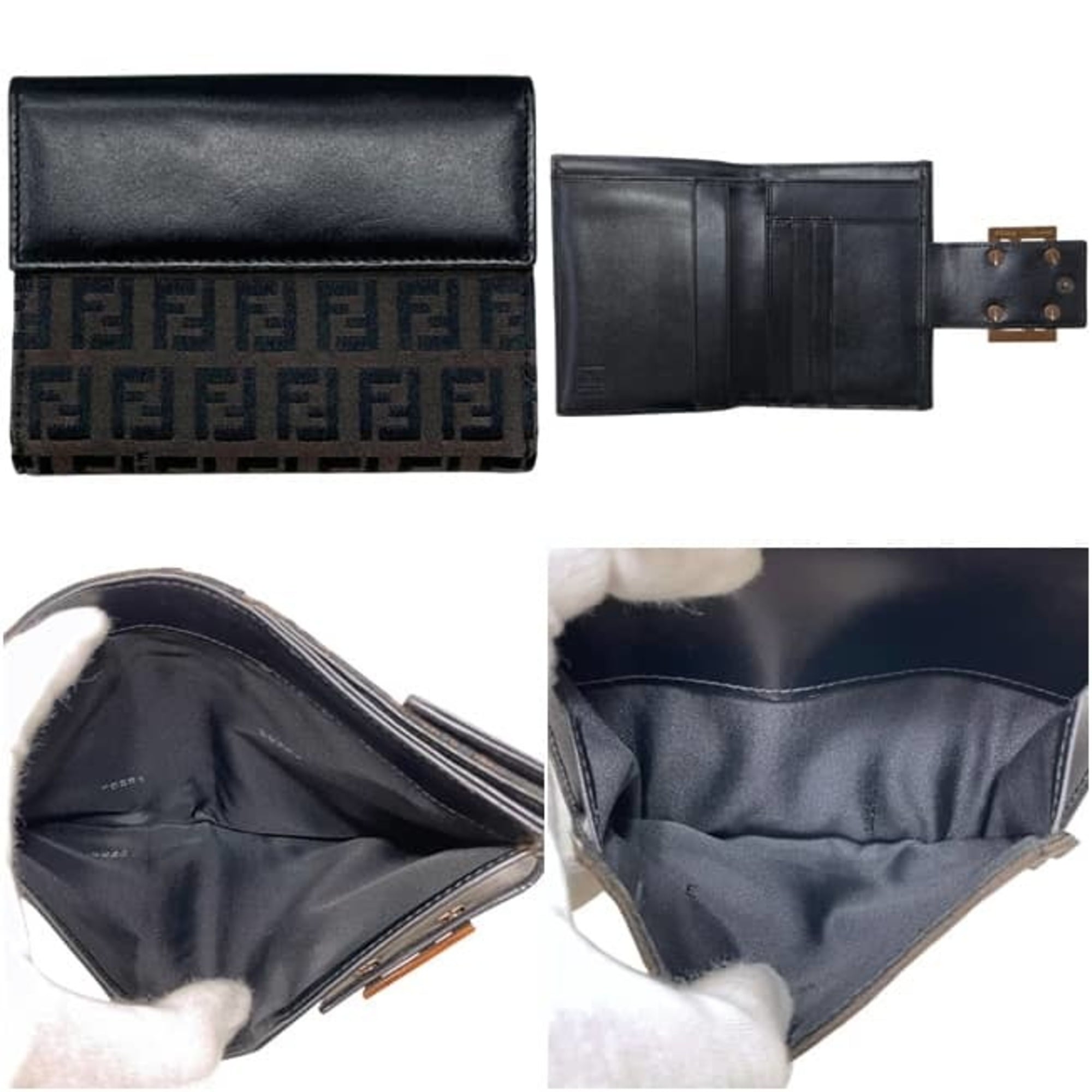 Fendi Black Brown Canvas Leather Wallet (Bi-Fold) (Pre-Owned)
