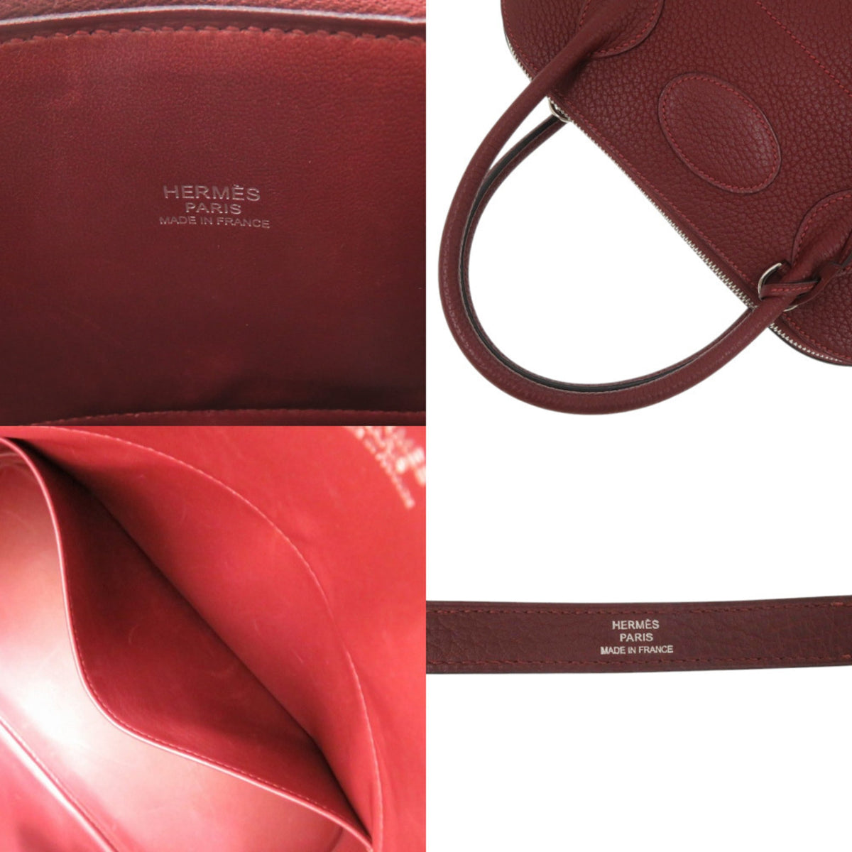Hermes Rouge H Taurillon Clemence Leather Handbag (Pre-Owned)