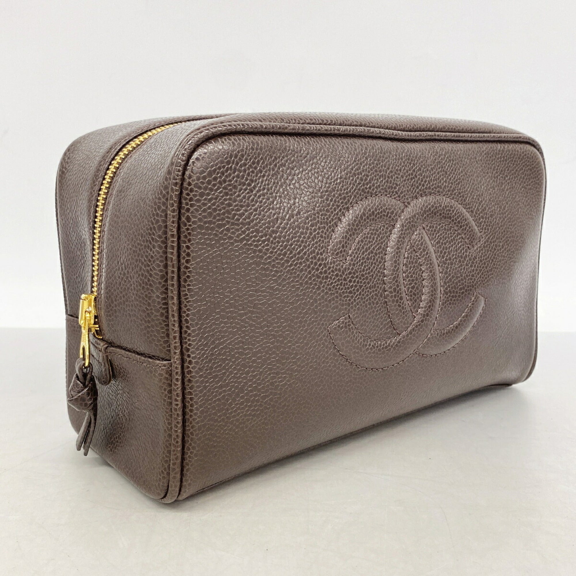 Chanel Dark Brown Grained Calfskin Pouch (Pre-Owned)