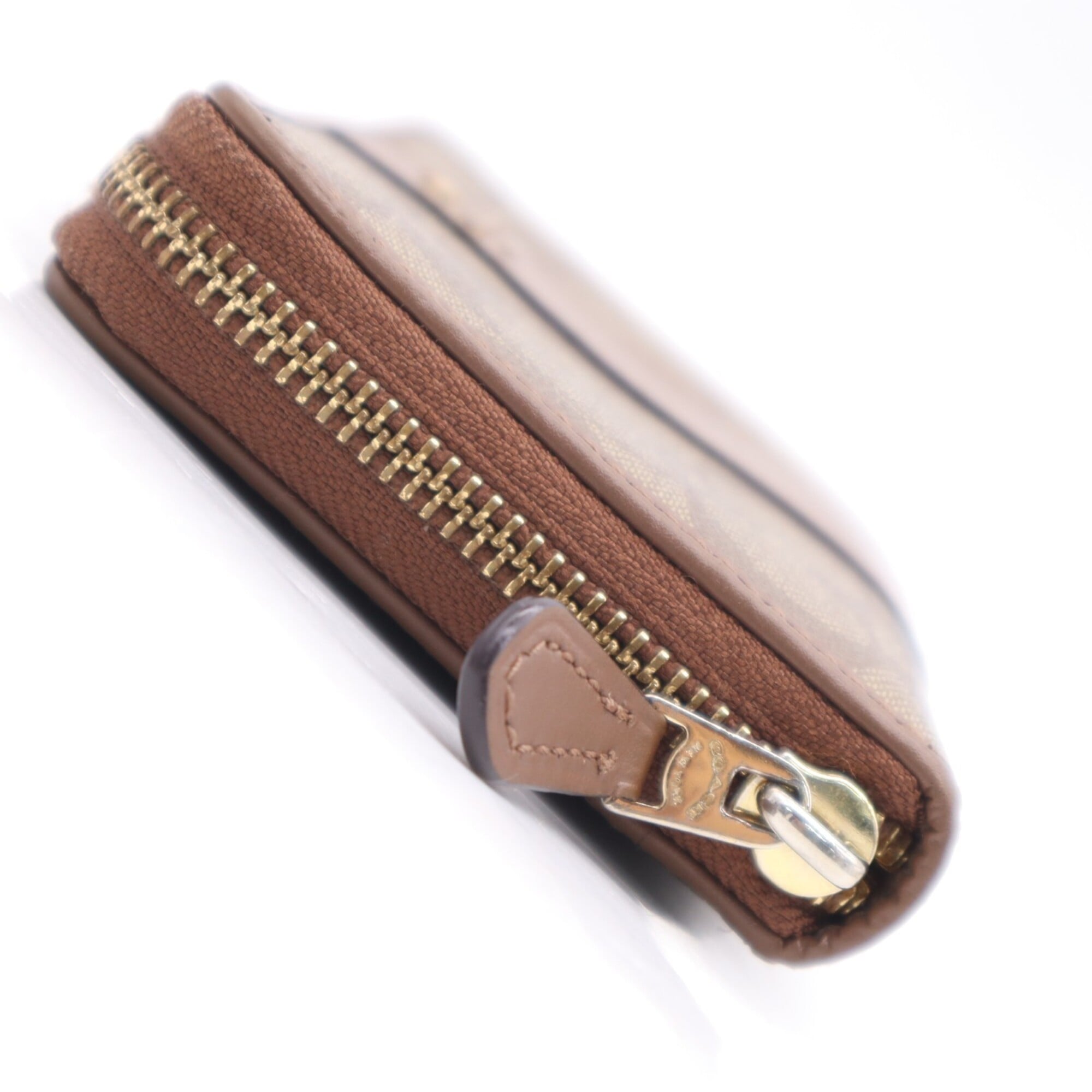 Coach Signature Beige Brown Multi-Color Signature Line Long Wallet (Bi-Fold) (Pre-Owned)