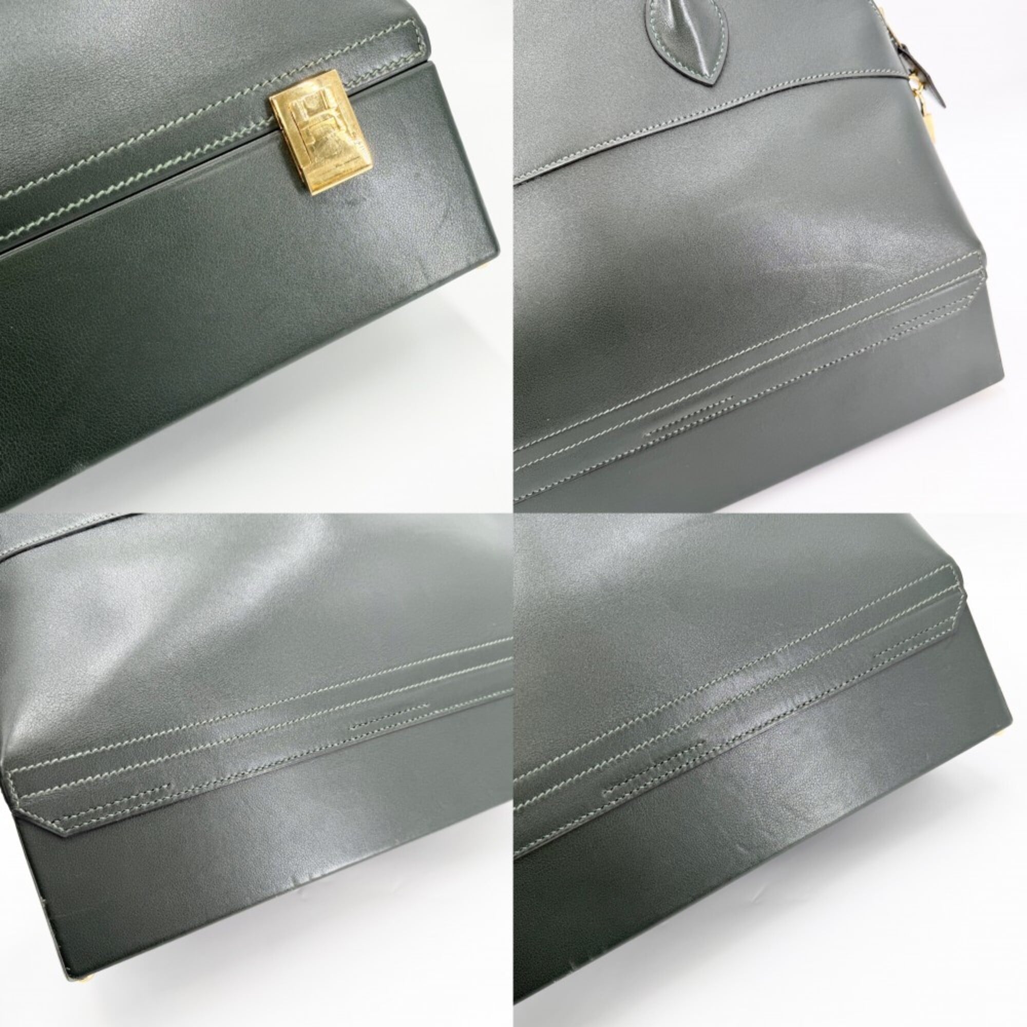 Hermes Green Leather Handbag Shoulder Bag (Pre-Owned)