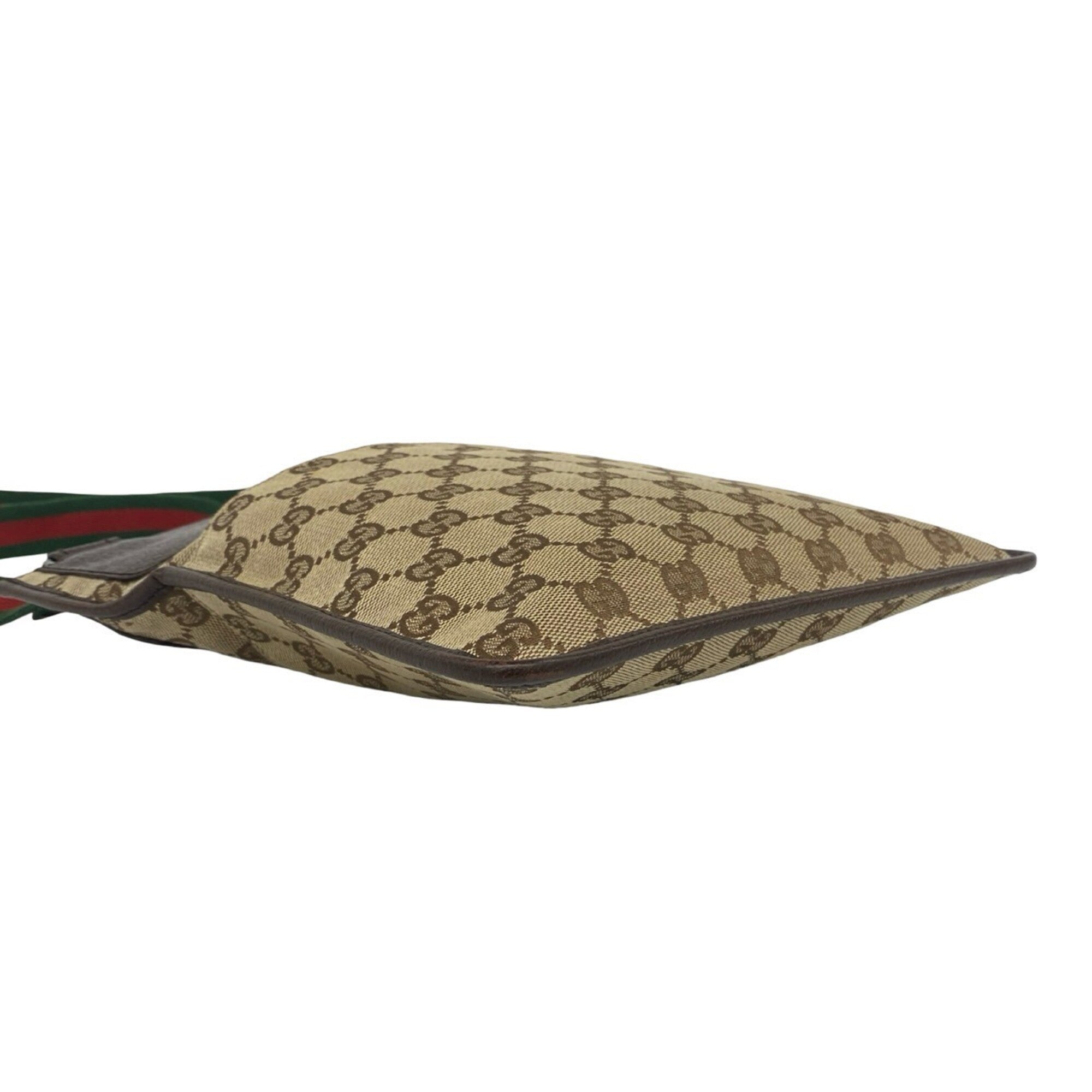 Gucci Brown Green Red Color Canvas Leather Shoulder Bag (Pre-Owned)