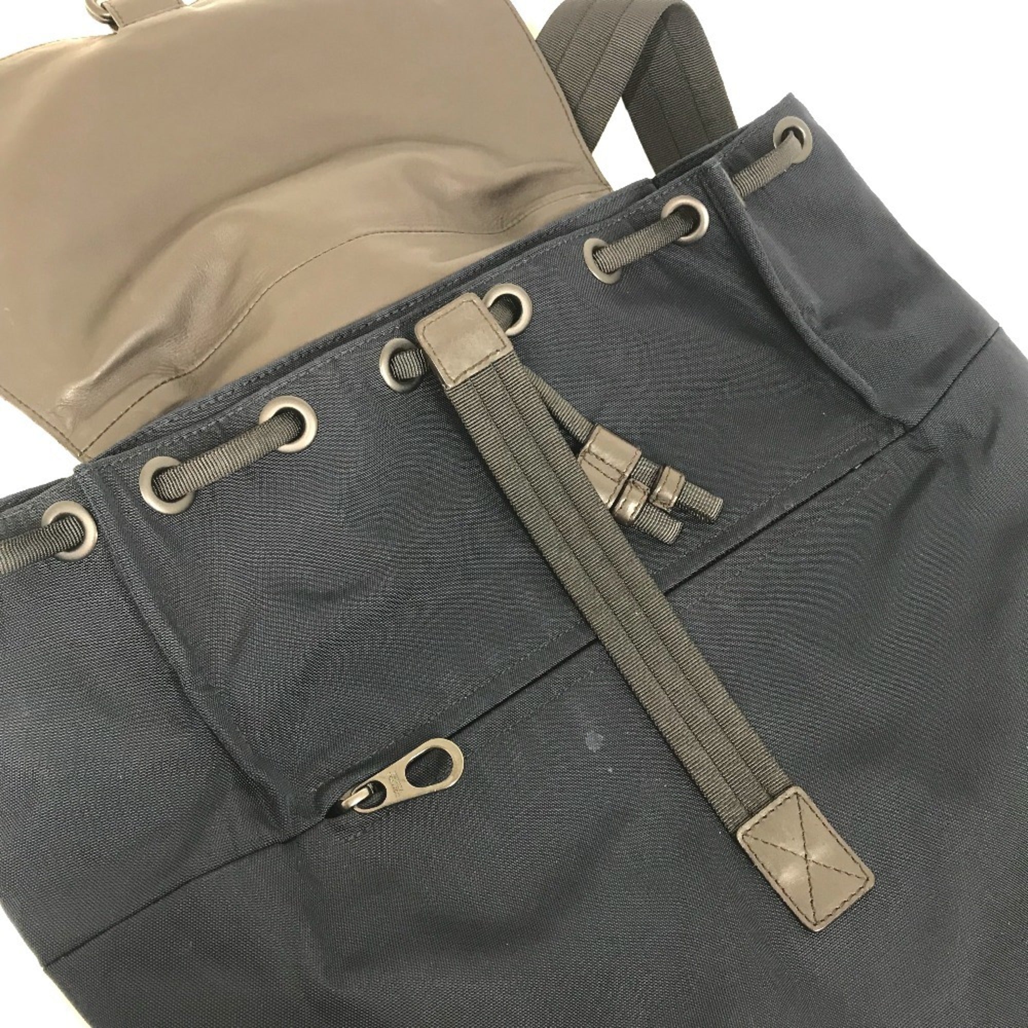Bottega Veneta Brown Navy Nylon Leather Backpack (Pre-Owned)