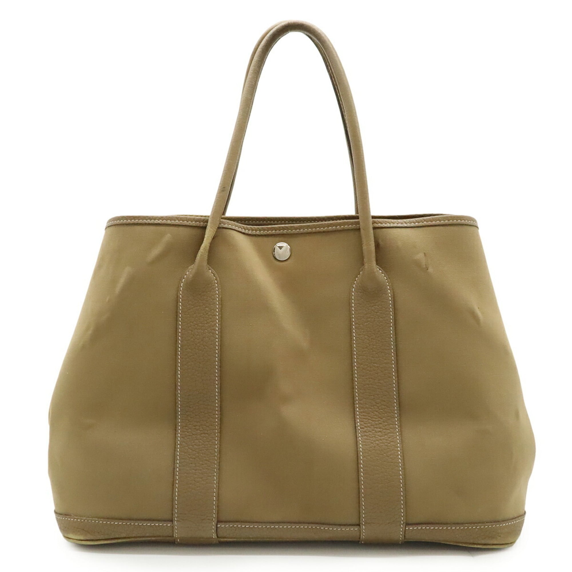 Hermes Beige Brown Toile Officier Handbag Tote Bag (Pre-Owned)