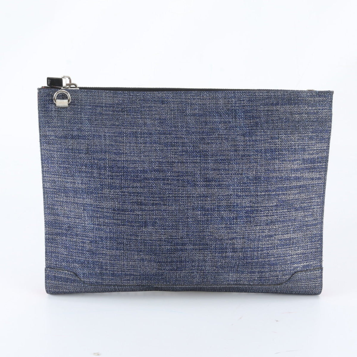 Christian Louboutin Navy Leather Canvas Clutch Bag Pouch (Pre-Owned)
