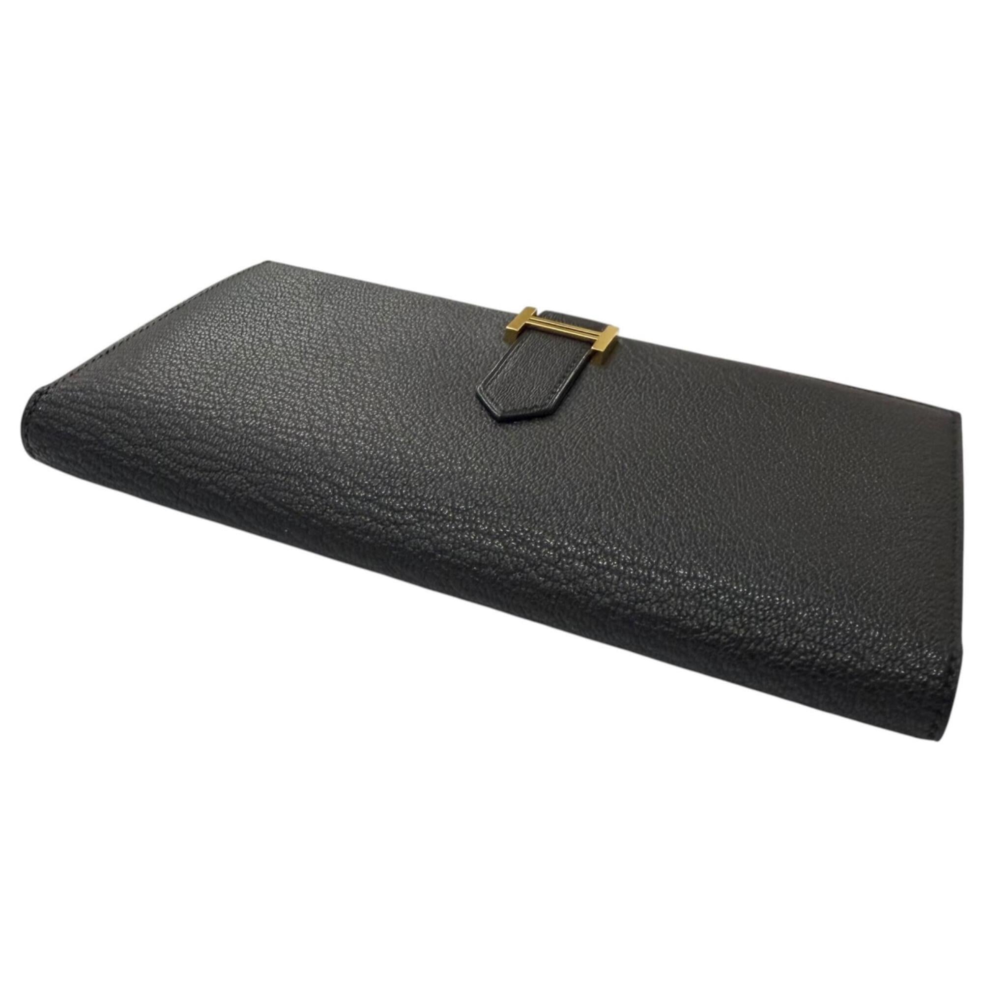 Hermes Black Chevre Leather Long Wallet (Bi-Fold) (Pre-Owned)