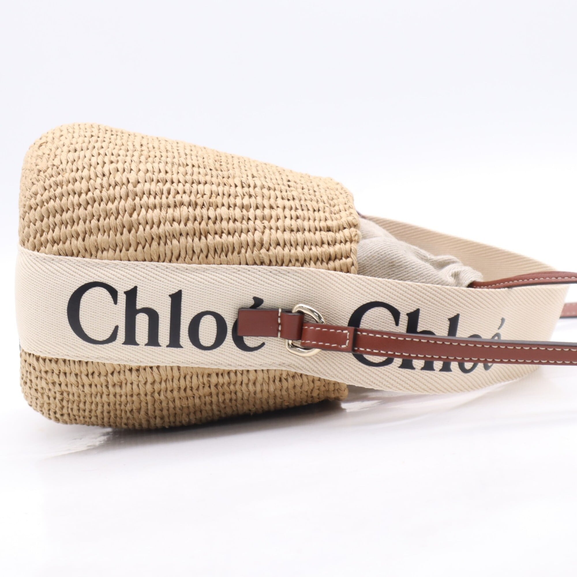 Chloé Beige Brown Raffia Linen Basket Shoulder Bag (Pre-Owned)