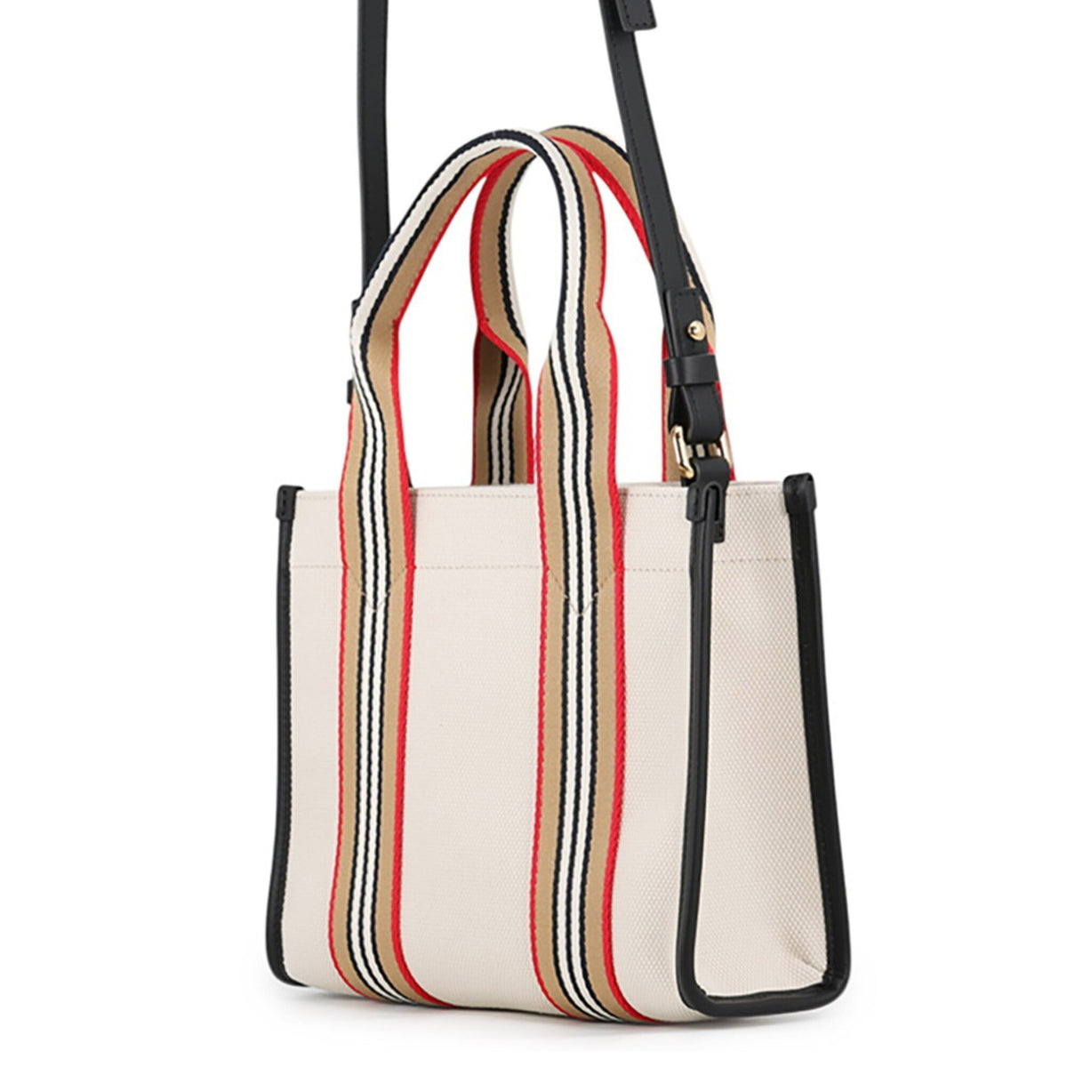 Burberry Beige Black Brown Red Color Canvas Leather Handbag Tote Bag (Pre-Owned)