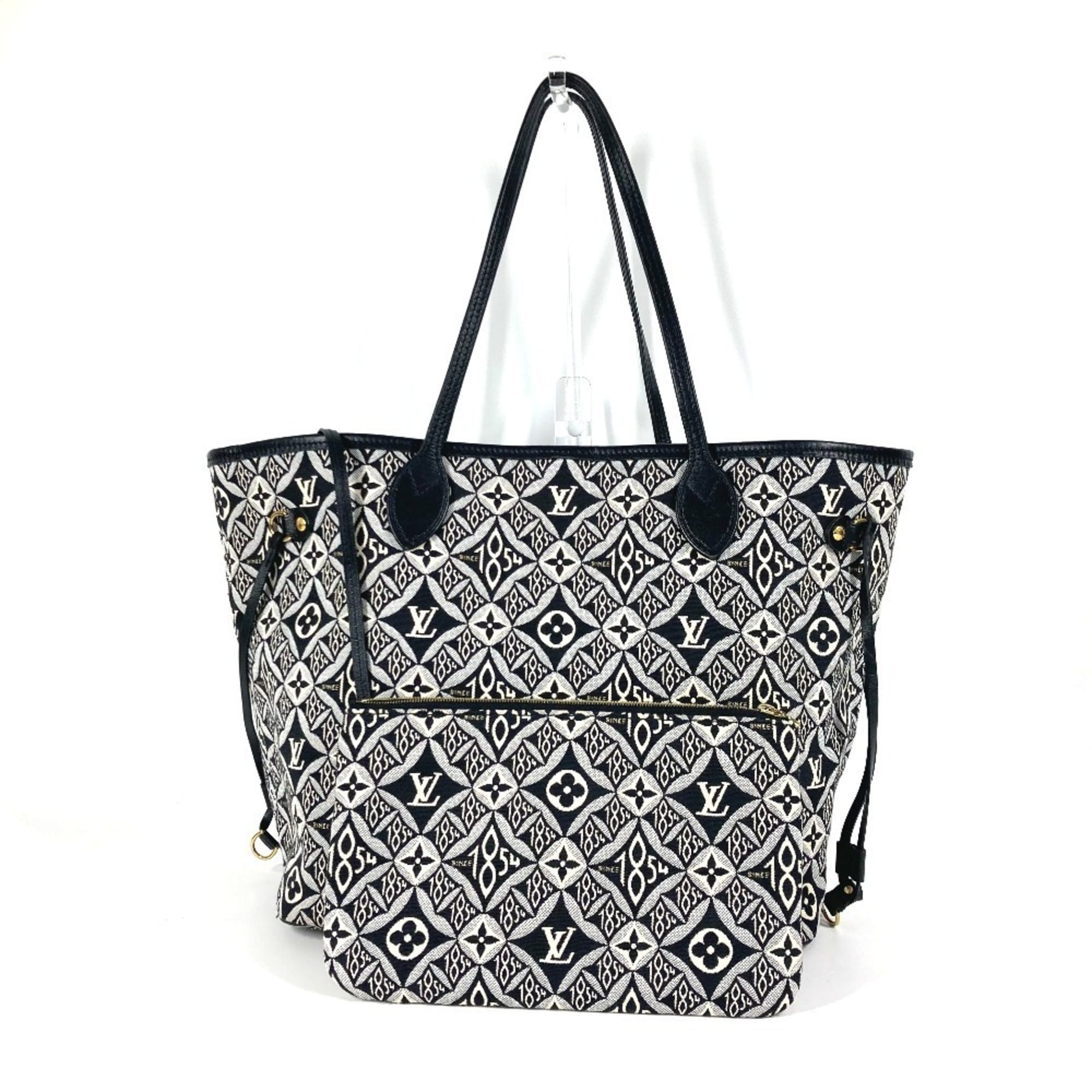 Louis Vuitton Black White Jacquard Leather Shoulder Bag Tote Bag (Pre-Owned)