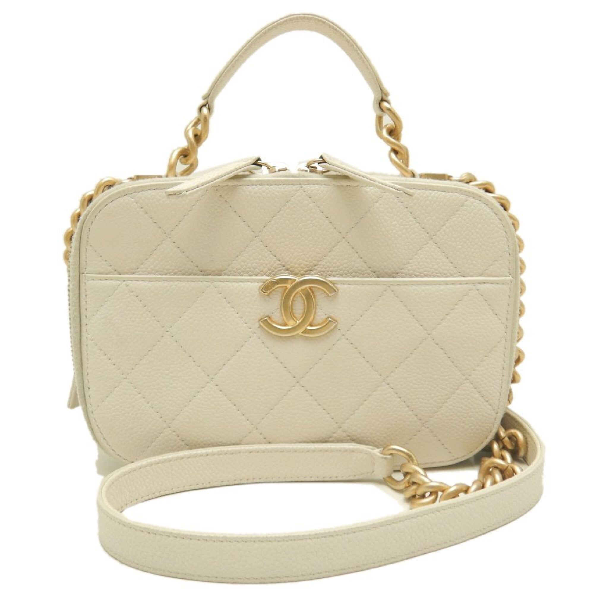 Chanel White Grained Calfskin Shoulder Bag Vanity Bag (Pre-Owned)