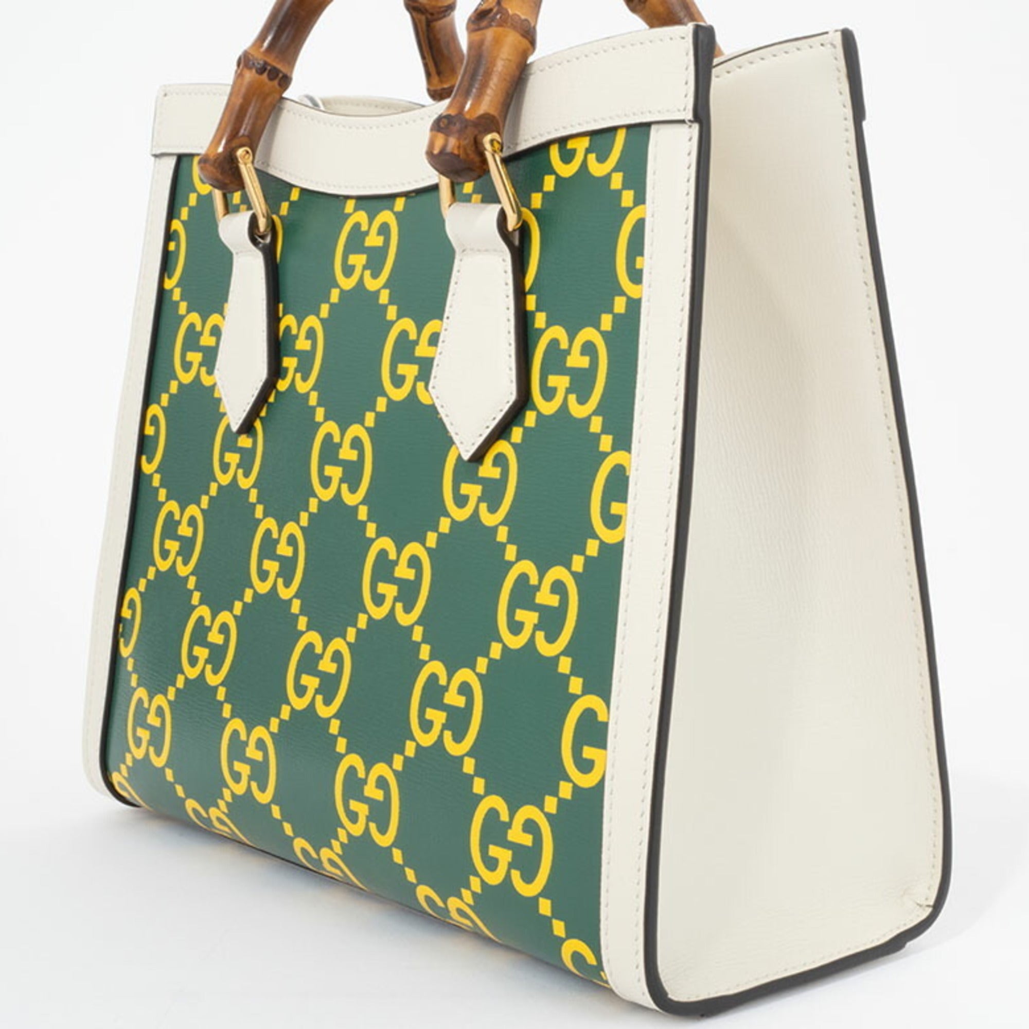 Gucci Green White Yellow Leather Handbag (Pre-Owned)