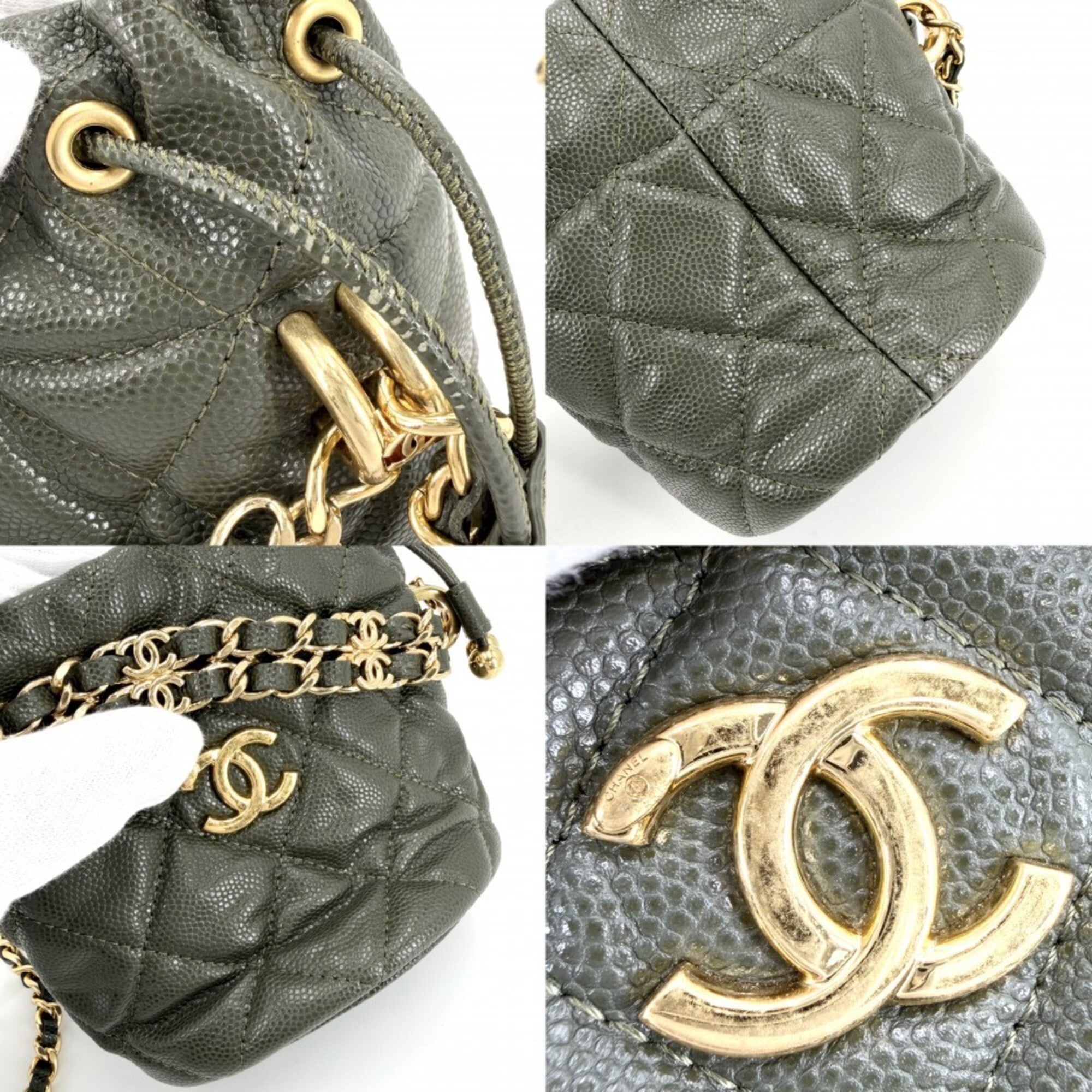 Chanel Khaki Grained Calfskin Pochette Shoulder Bag (Pre-Owned)